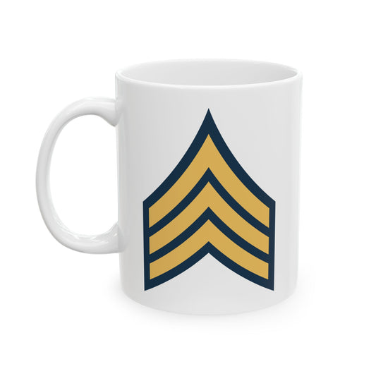US Army Sergeant (E-5) Stripes Coffee Mug - Double Sided Print, White Ceramic, 11oz by TheGlassyLass.com