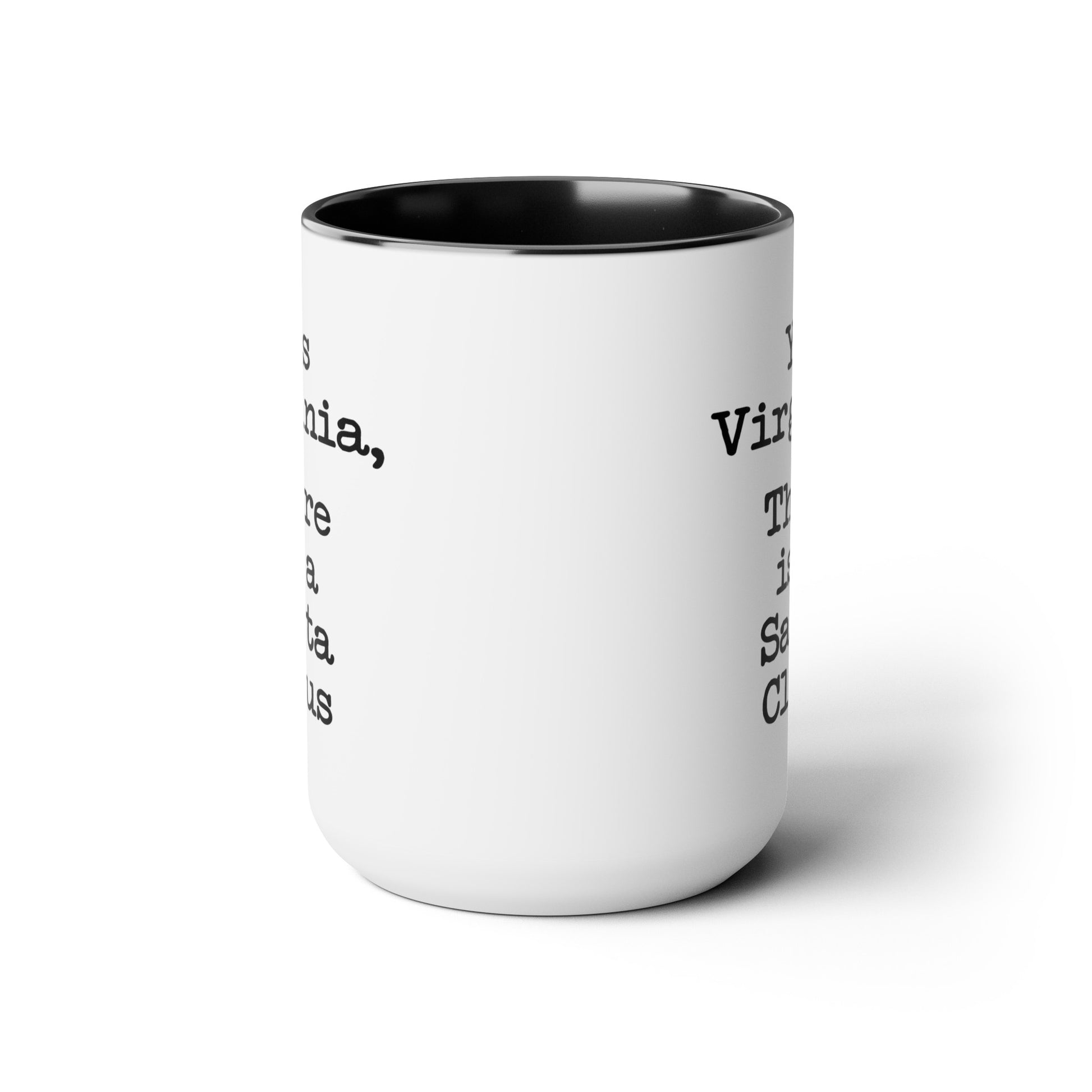 Yes Virginia Coffee Mug - Double Sided Black Accent White Ceramic 15oz by TheGlassyLass.com