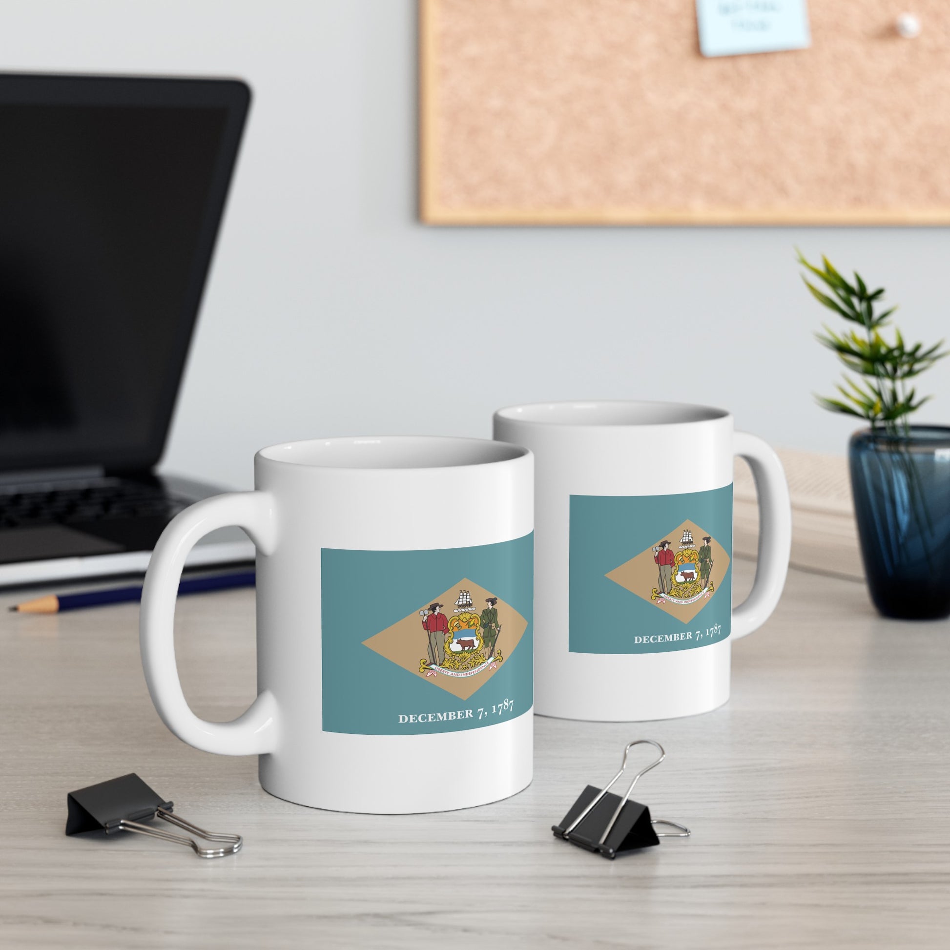 Delaware State Flag - Double Sided White Ceramic Coffee Mug 11oz by TheGlassyLass.com