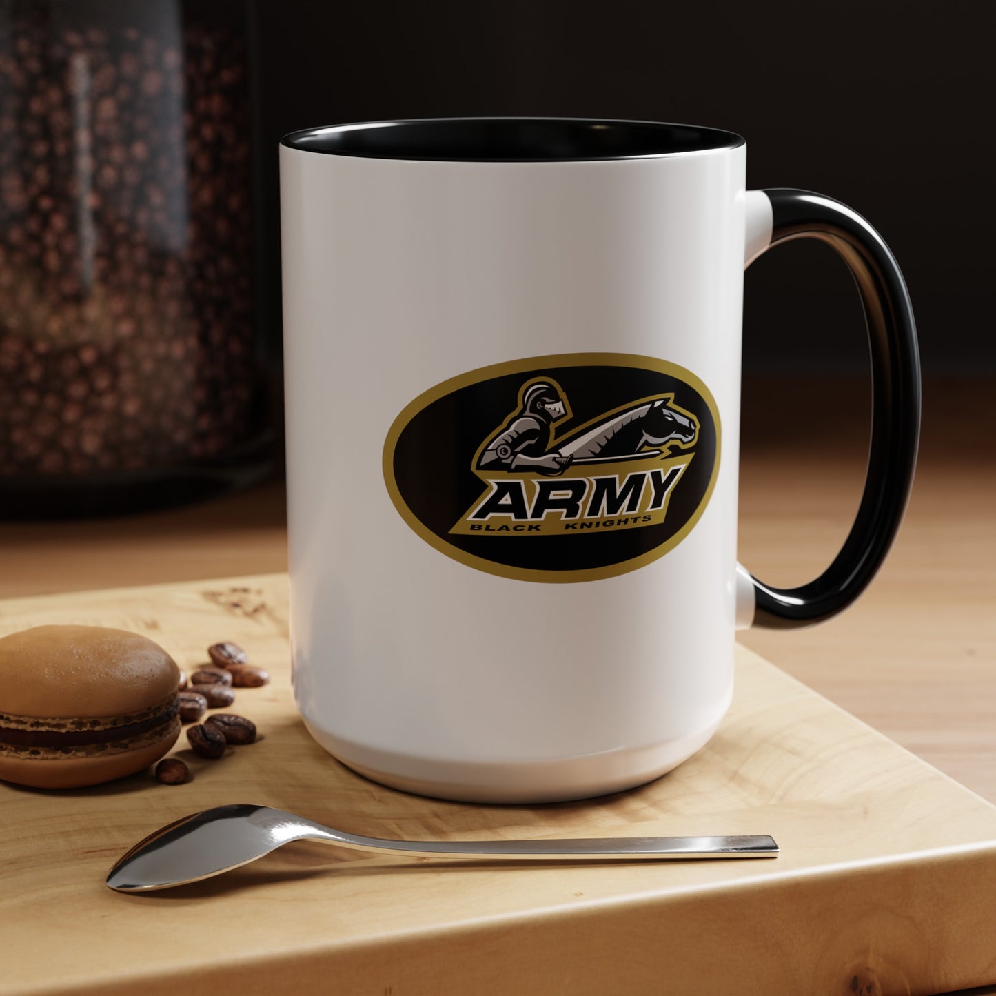 US Army Black Knights - Double Sided Black Accent White Ceramic Coffee Mug 15oz by TheGlassyLass.com