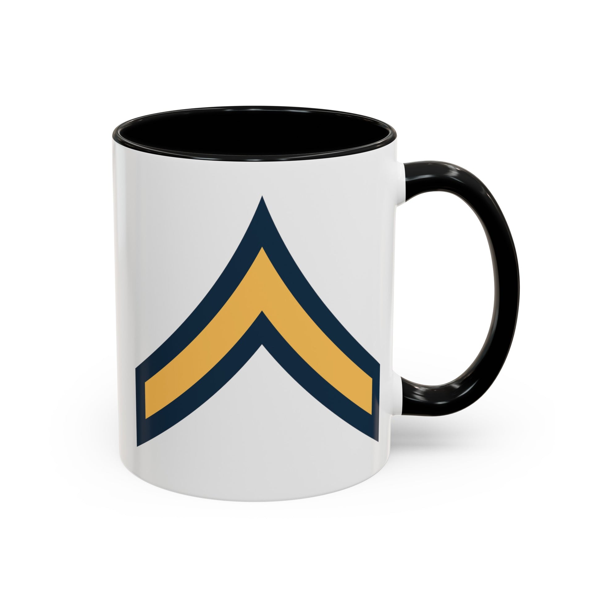 US Army Private (OR-2) Chevron - Double Sided Black Accent White Ceramic Coffee Mug 11oz by TheGlassyLass.com