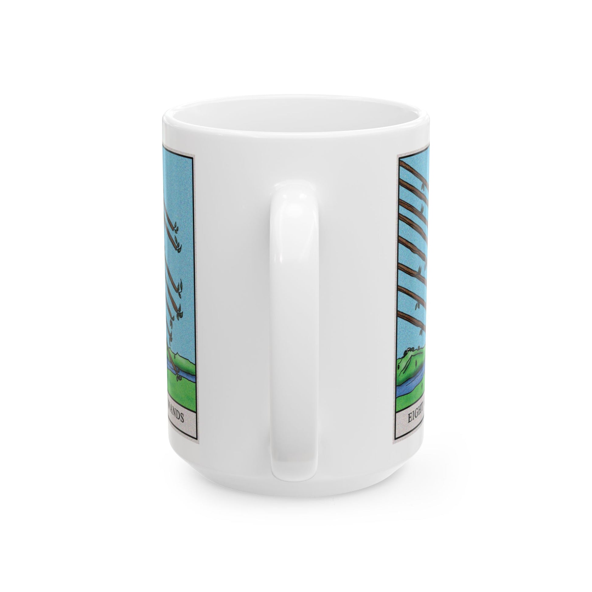 Eight of Wands Tarot Card Coffee Mug - Double Sided White Ceramic 15oz by TheGlassyLass.com