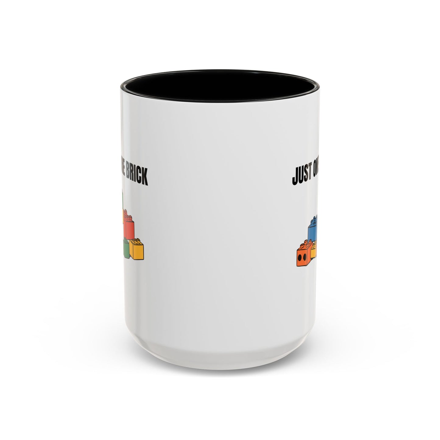 LEGO Just One More Brick Coffee Mug - Double Sided Black Accent White Ceramic 15oz by TheGlassyLass.com