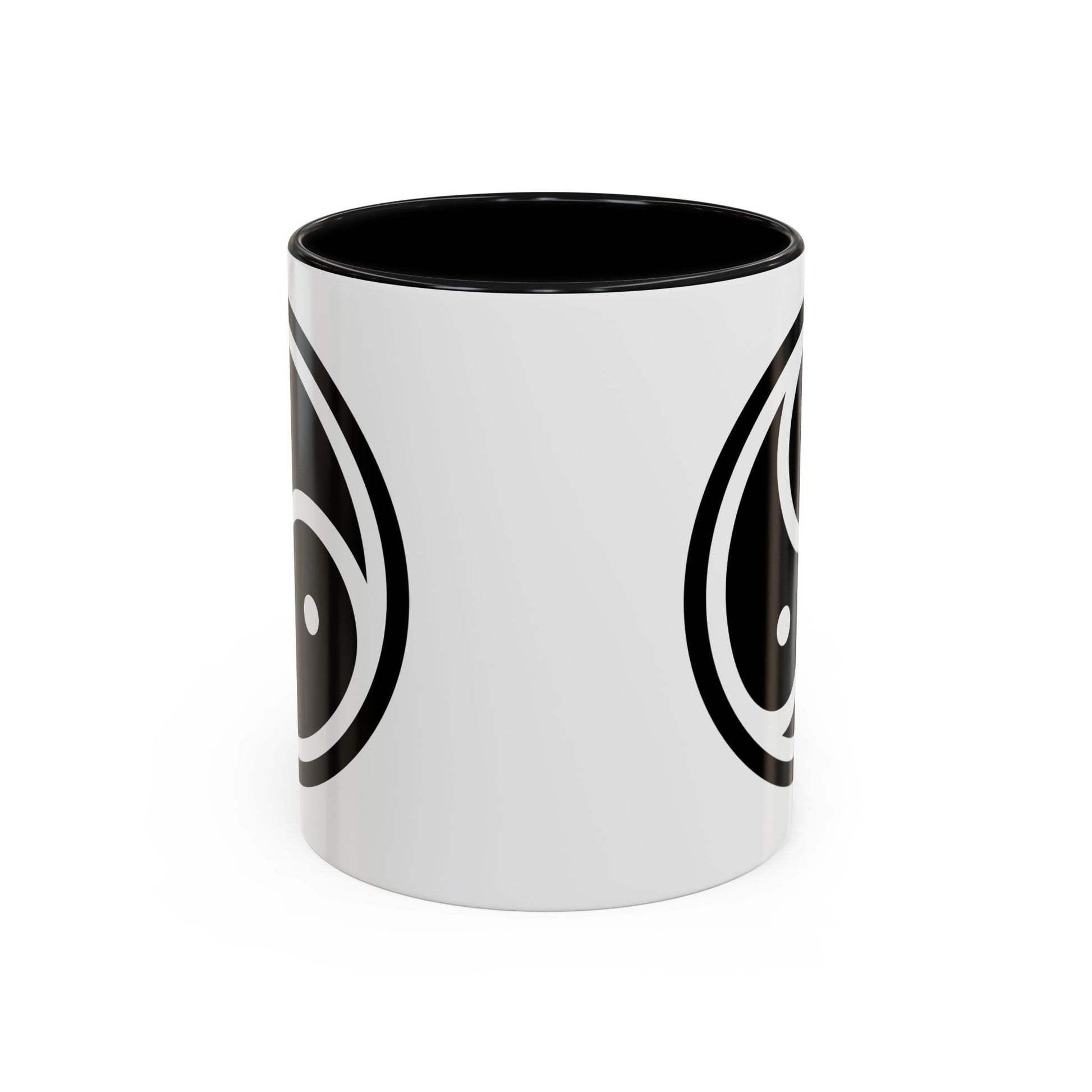 Tri Yin Yang Symbol Coffee Mug - Double Sided Print, Black Accent White Ceramic, 11oz by TheGlassyLass.com