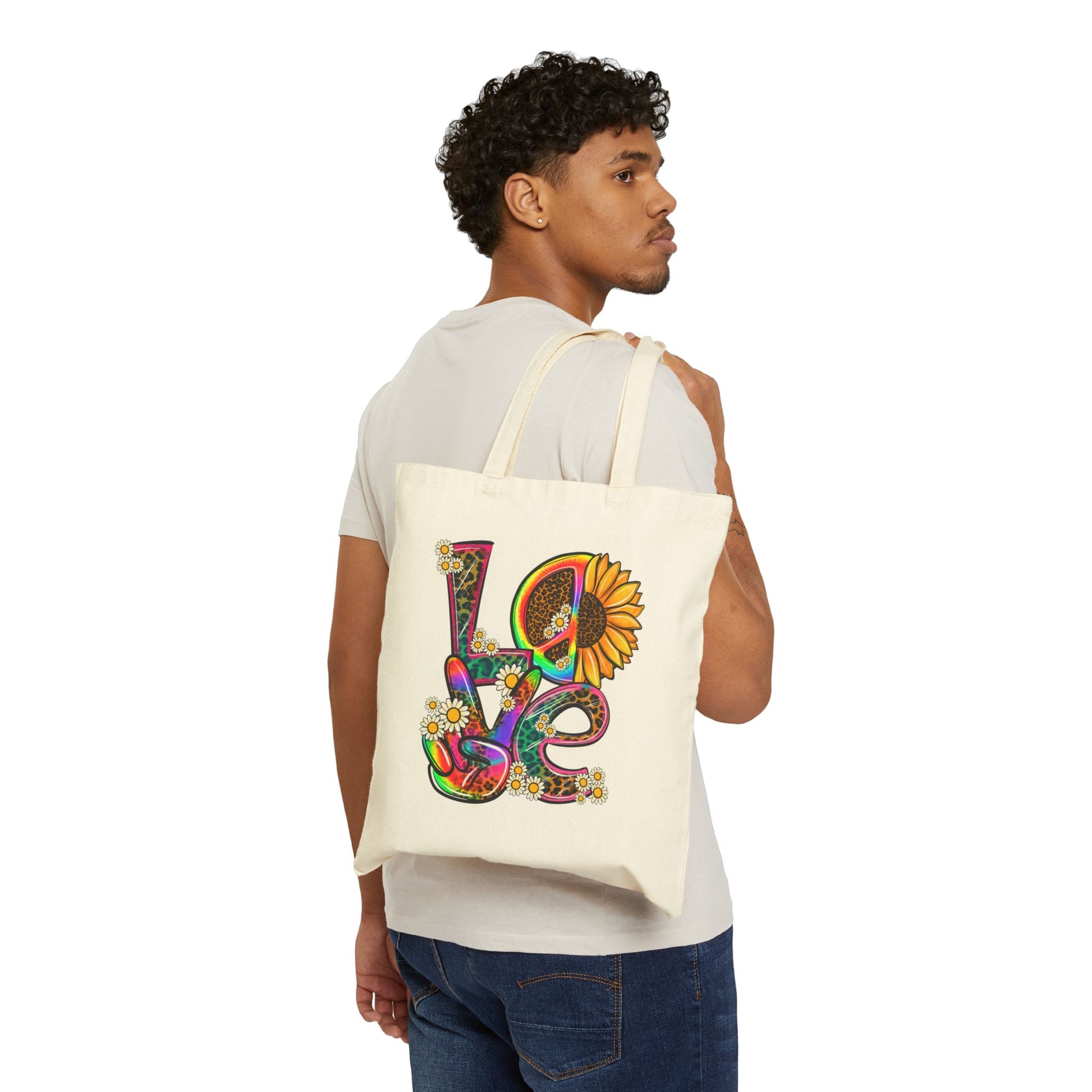 Flower Power LOVE Logo Tote Bag - Heavyweight 100% Cotton Canvas by TheGlassyLass.com