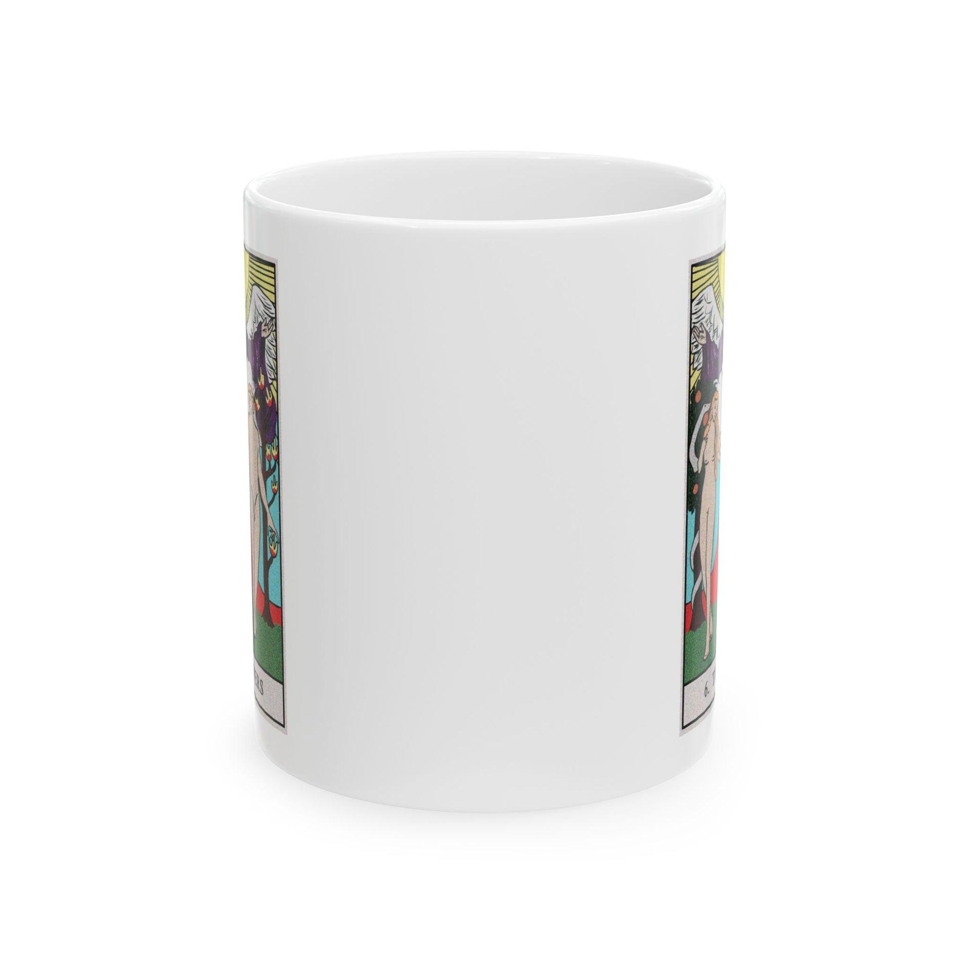 The Lovers Tarot Card Coffee Mug - Double Sided Print, White Ceramic, 11oz by TheGlassyLass.com
