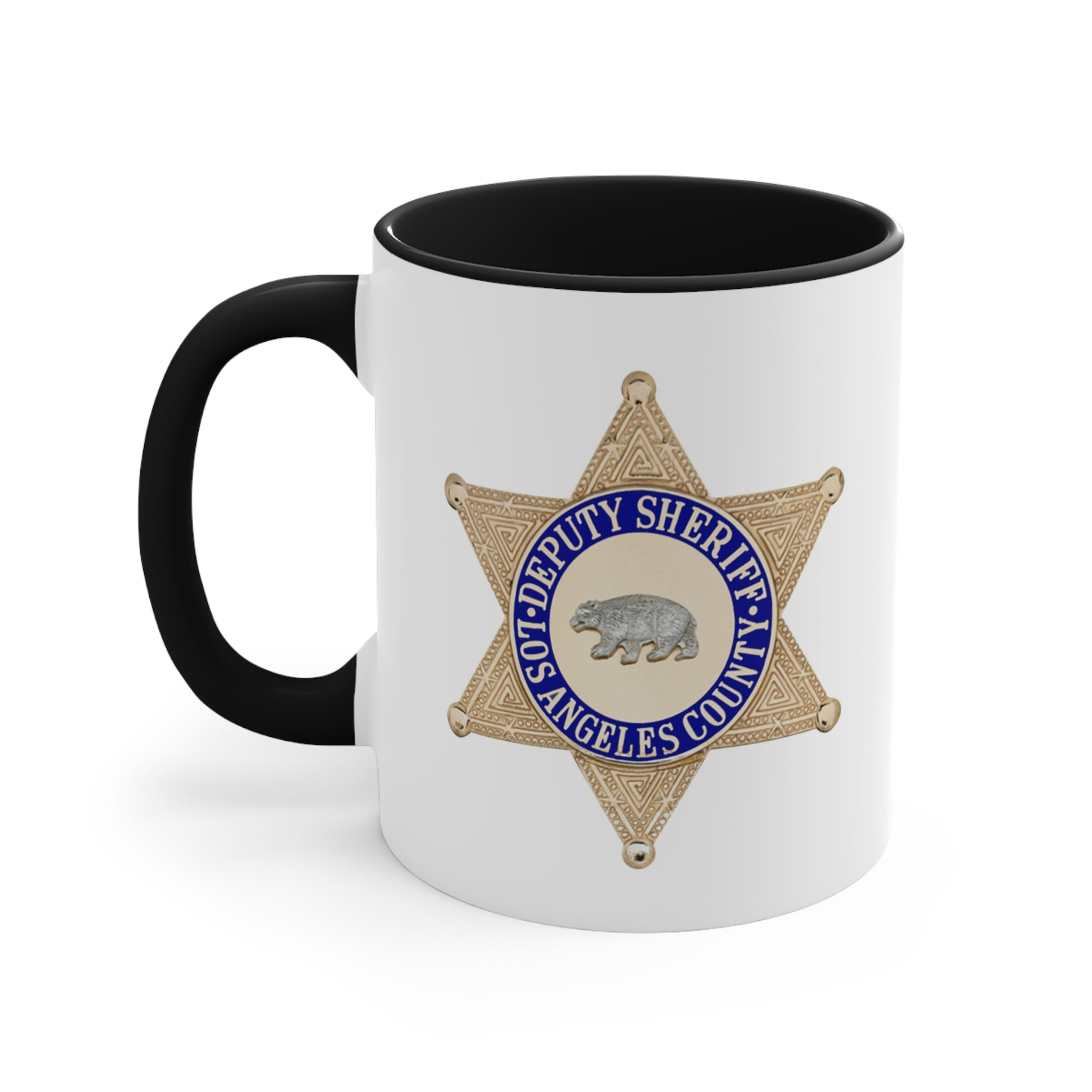 LASD Deputy Sheriff Badge Coffee Mug - Double Sided Black Accent White Ceramic 11oz by TheGlassyLass.com