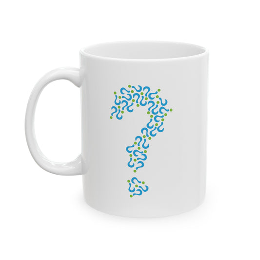 Question Mark Coffee Mug - Double Sided White Ceramic 11oz by TheGlassyLass.com