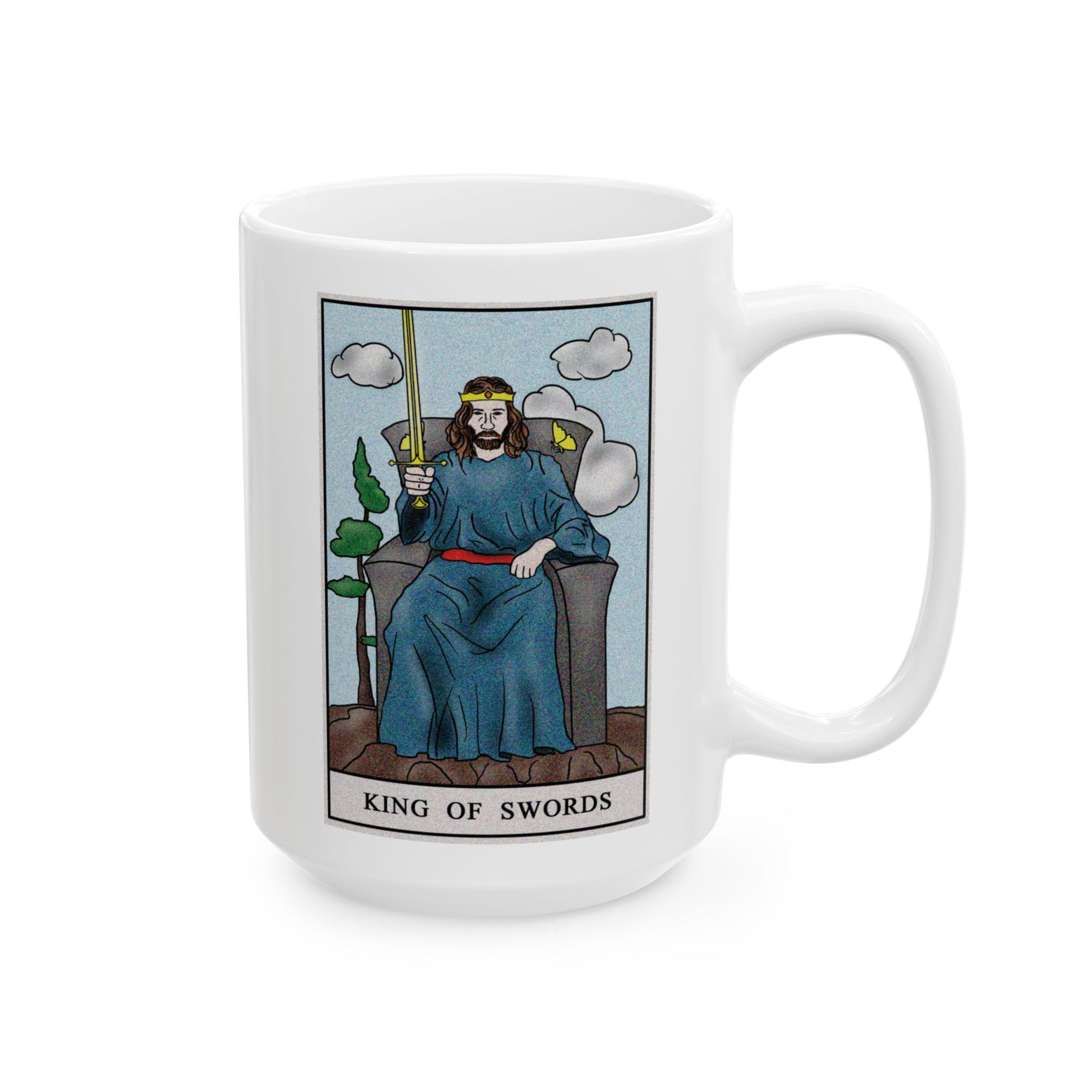 King of Swords Tarot Card Coffee Mug - Double Sided White Ceramic 15oz by TheGlassyLass.com