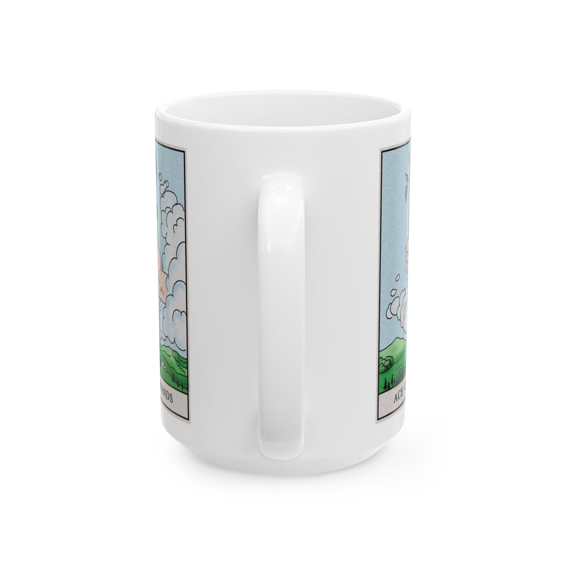 Ace of Wands Tarot Card Coffee Mug - Double Sided White Ceramic 15oz by TheGlassyLass.com