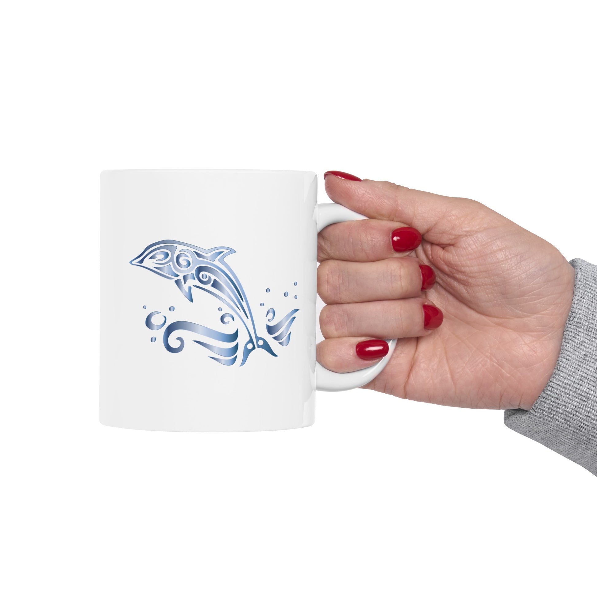 Dolphin Coffee Mug - Double Sided White Ceramic 11oz by TheGlassyLass.com