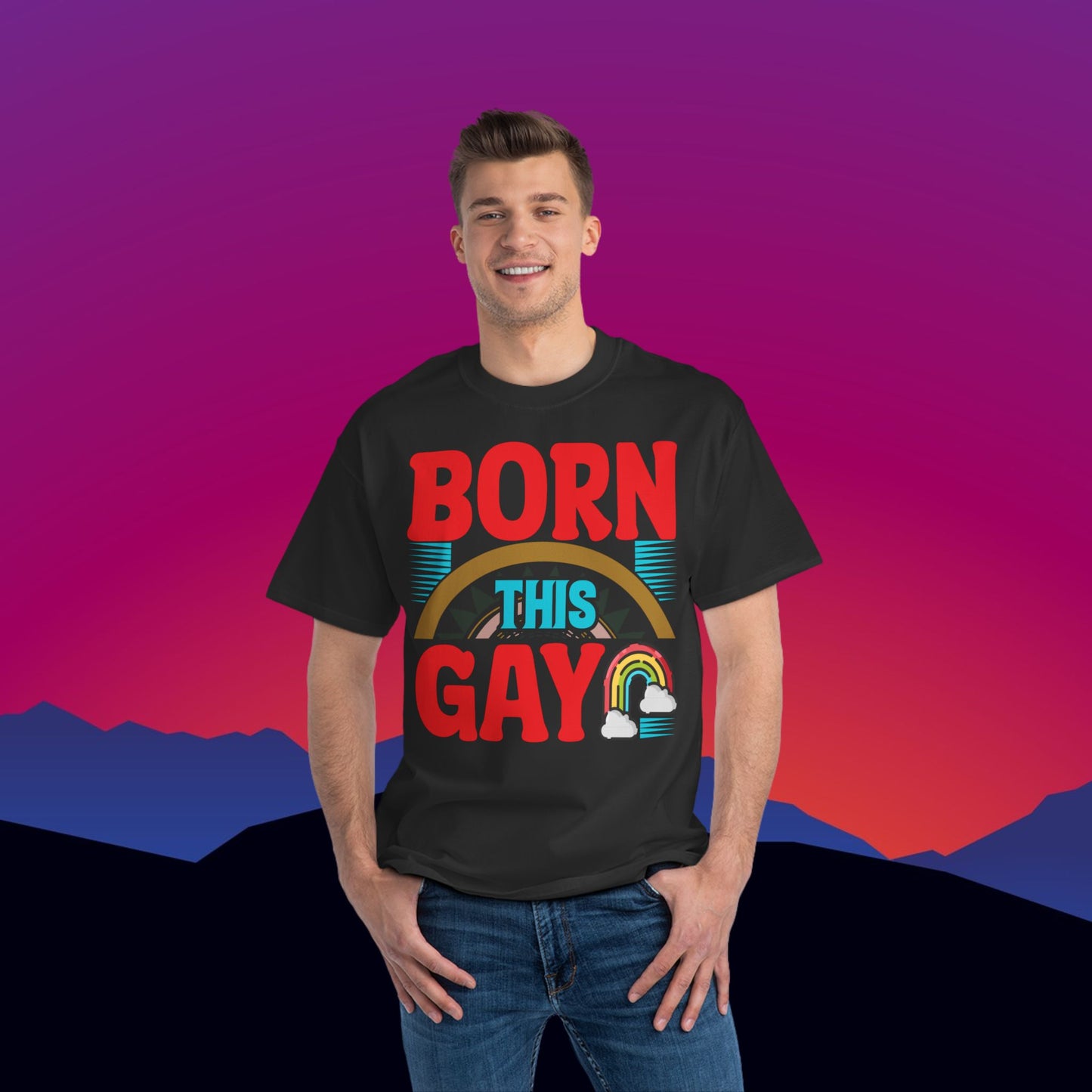 Born This Gay T-Shirt: (Hanes Beefy-T 100% Preshrunk Cotton) Custom Printed by TheGlassyLass.com