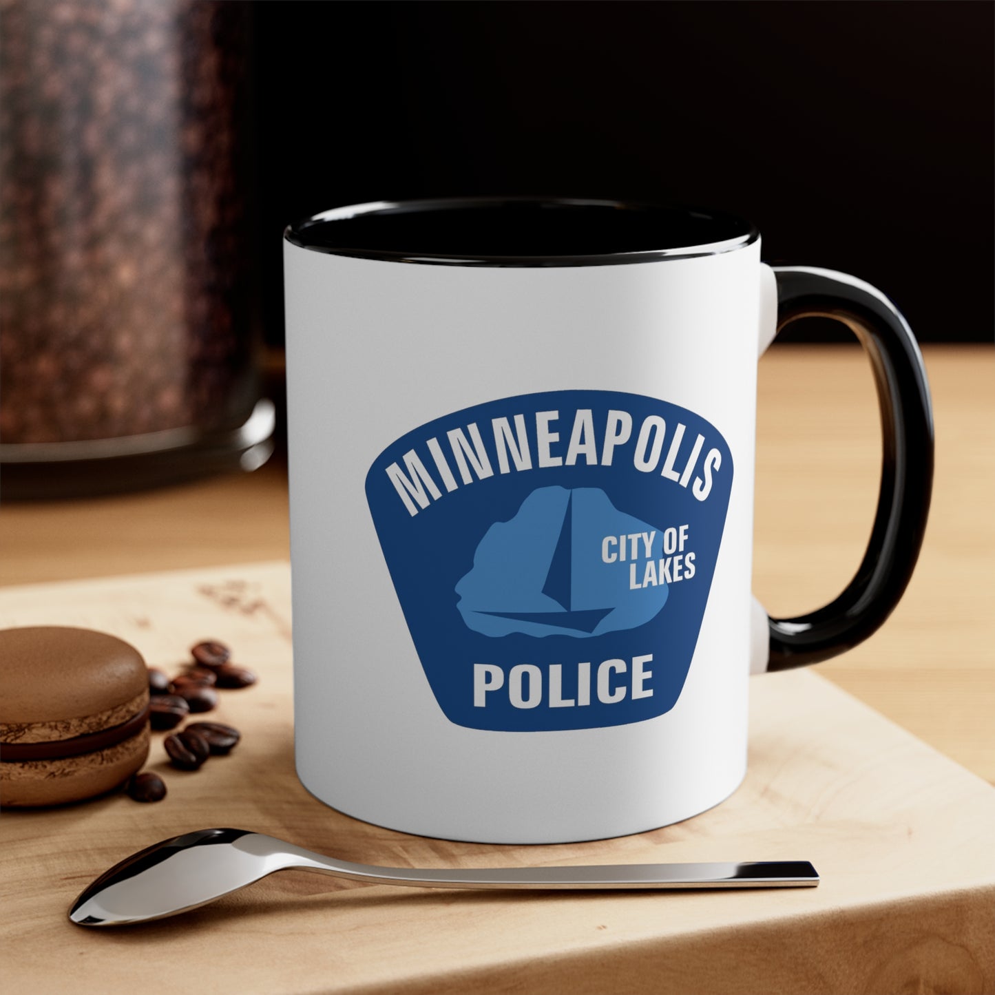 Minneapolis Police Coffee Mug - Double Sided Black Accent White Ceramic 11oz by TheGlassyLass.com