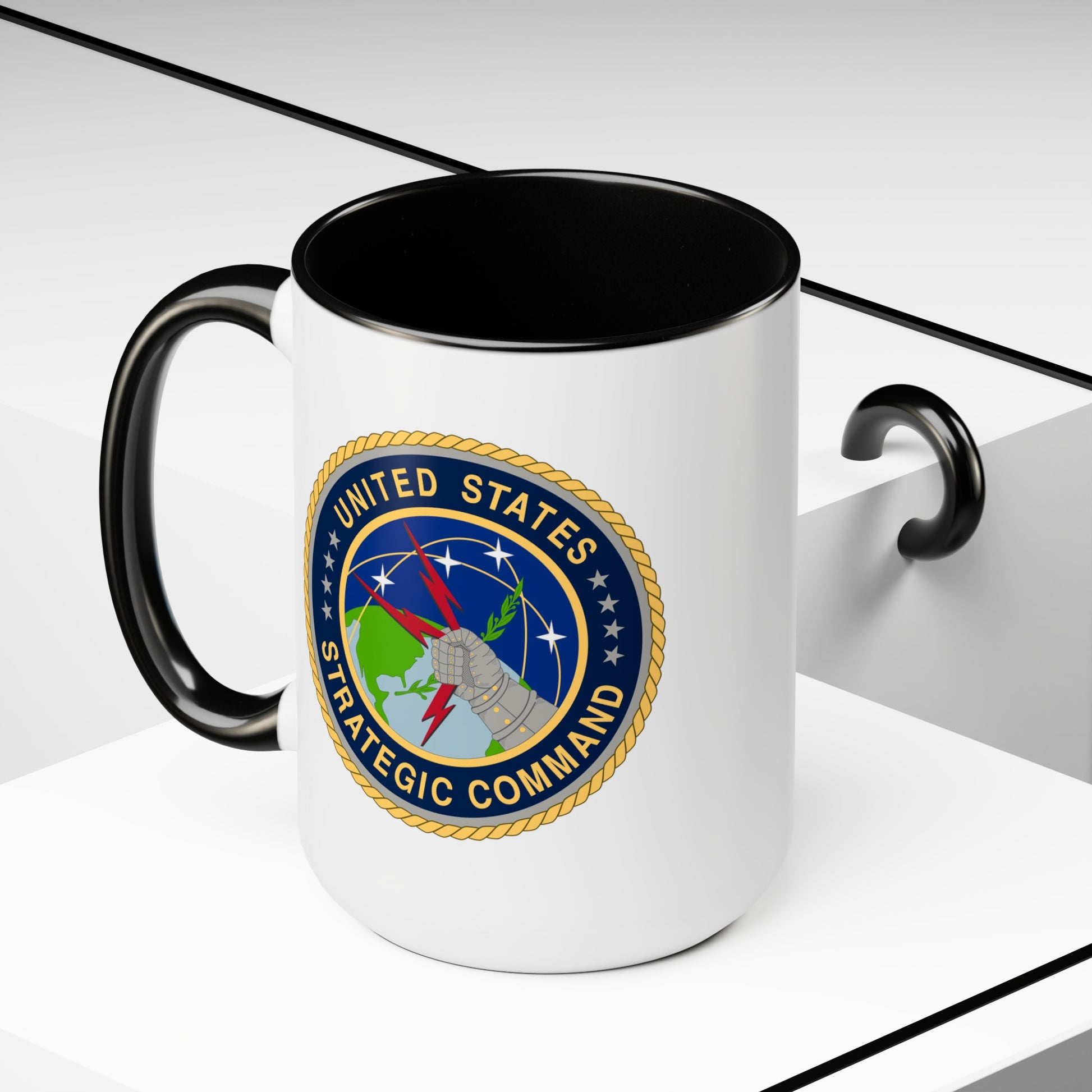 US Strategic Command Coffee Mug - Double Sided Black Accent White Ceramic 15oz by TheGlassyLass.com