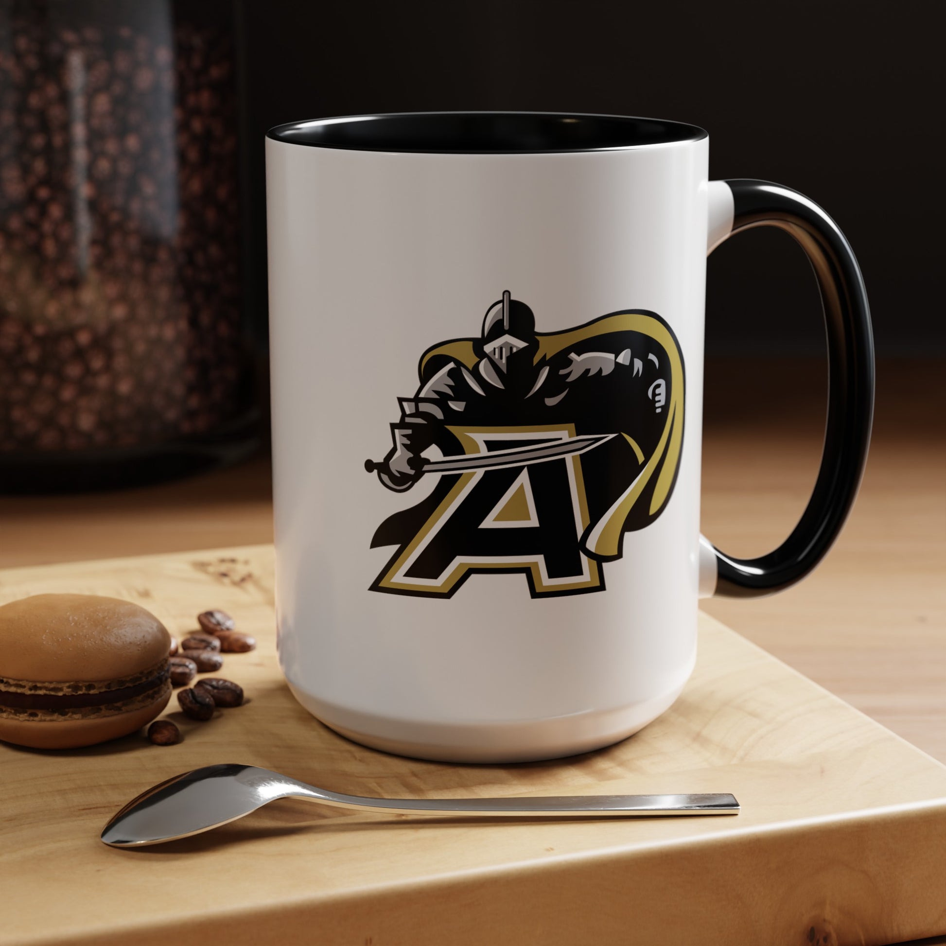 US Army Black Knights - Double Sided Black Accent White Ceramic Coffee Mug 15oz by TheGlassyLass.com