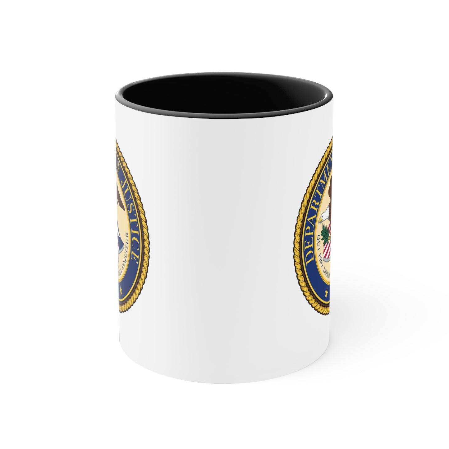 Department of Justice Coffee Mug - Double Sided Black Accent White Ceramic 11oz by TheGlassyLass