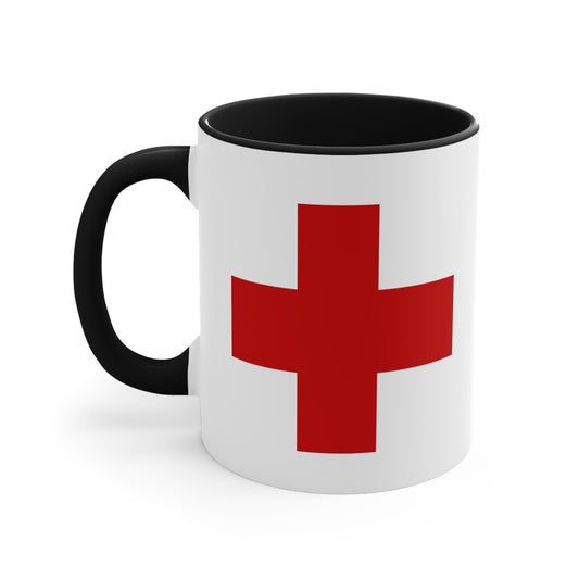 Red Cross Coffee Mug - Double Sided Black Accent White Ceramic 11oz by TheGlassyLass.com