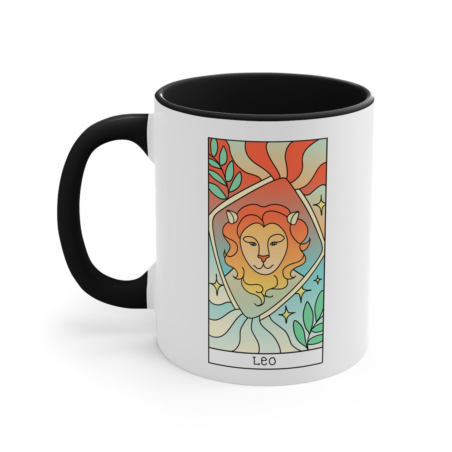 Leo Tarot Card Coffee Mug - Double Sided Black Accent Ceramic 11oz by TheGlassyLass.com