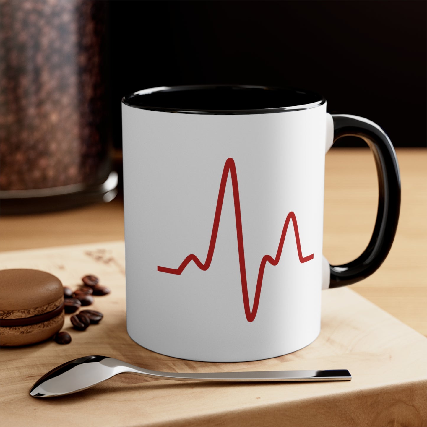 Sine Wave Coffee Mug - Double Sided Black Accent White Ceramic 11oz by TheGlassyLass.com