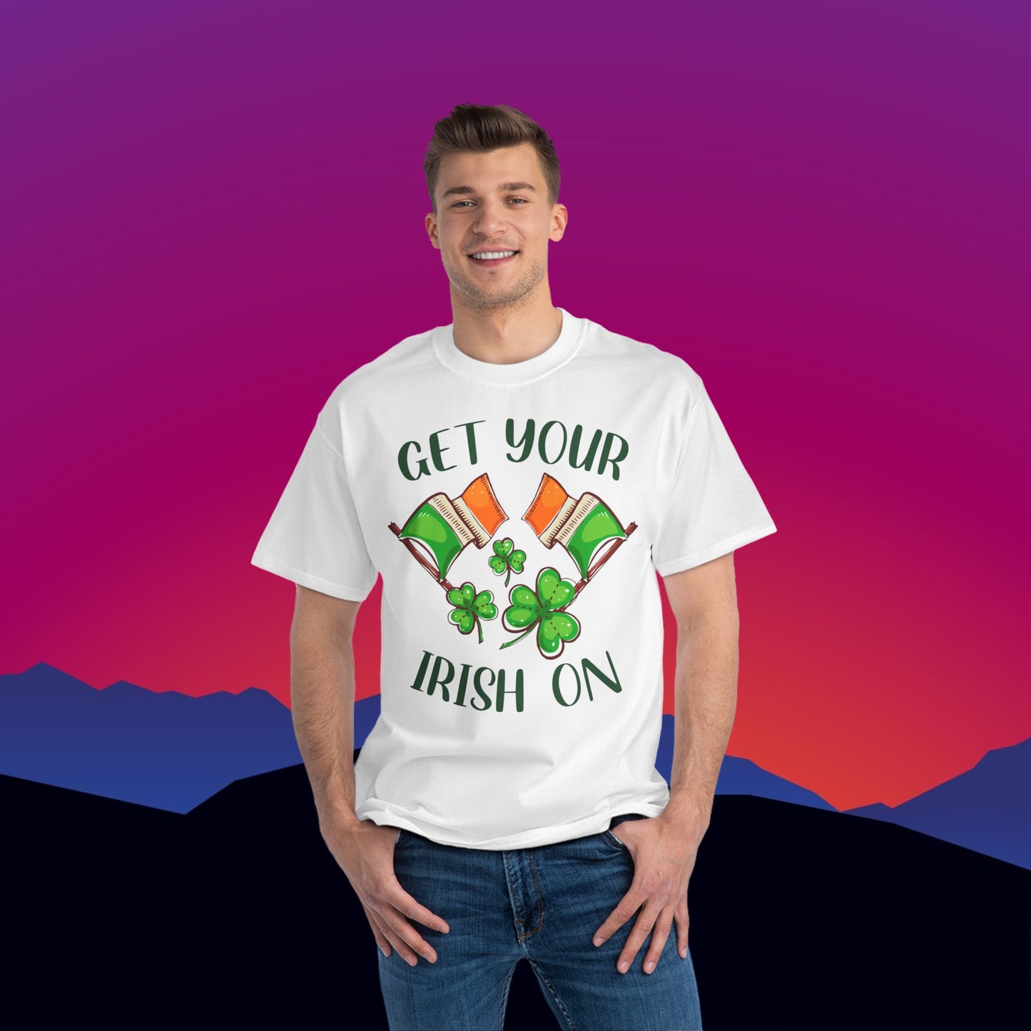 Get Your Irish On T-Shirt: (Hanes Beefy-T 100% Preshrunk Cotton Custom Printed by TheGlassyLass.com