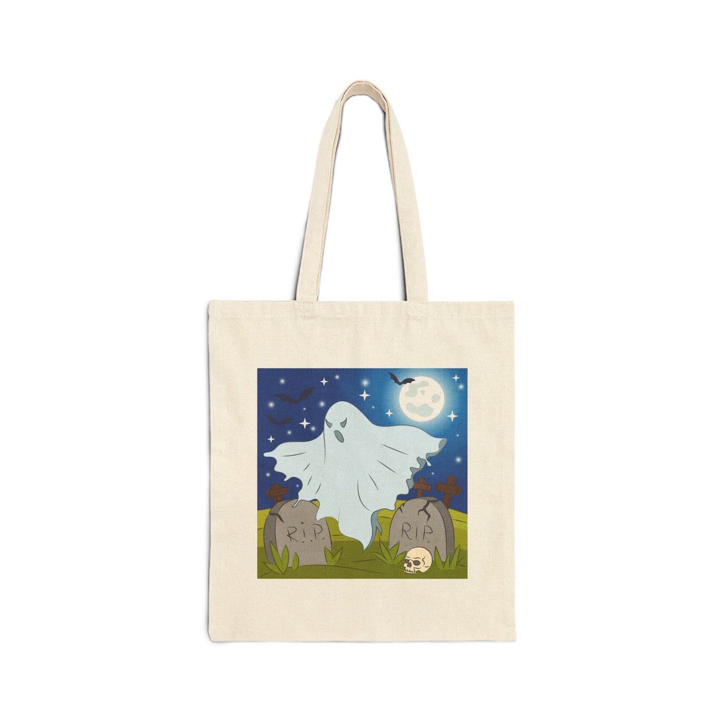 Graveyard Ghost Haunted Halloween Trick or Treat Tote Bag - Heavyweight 100% Cotton Canvas by TheGlassyLass.com