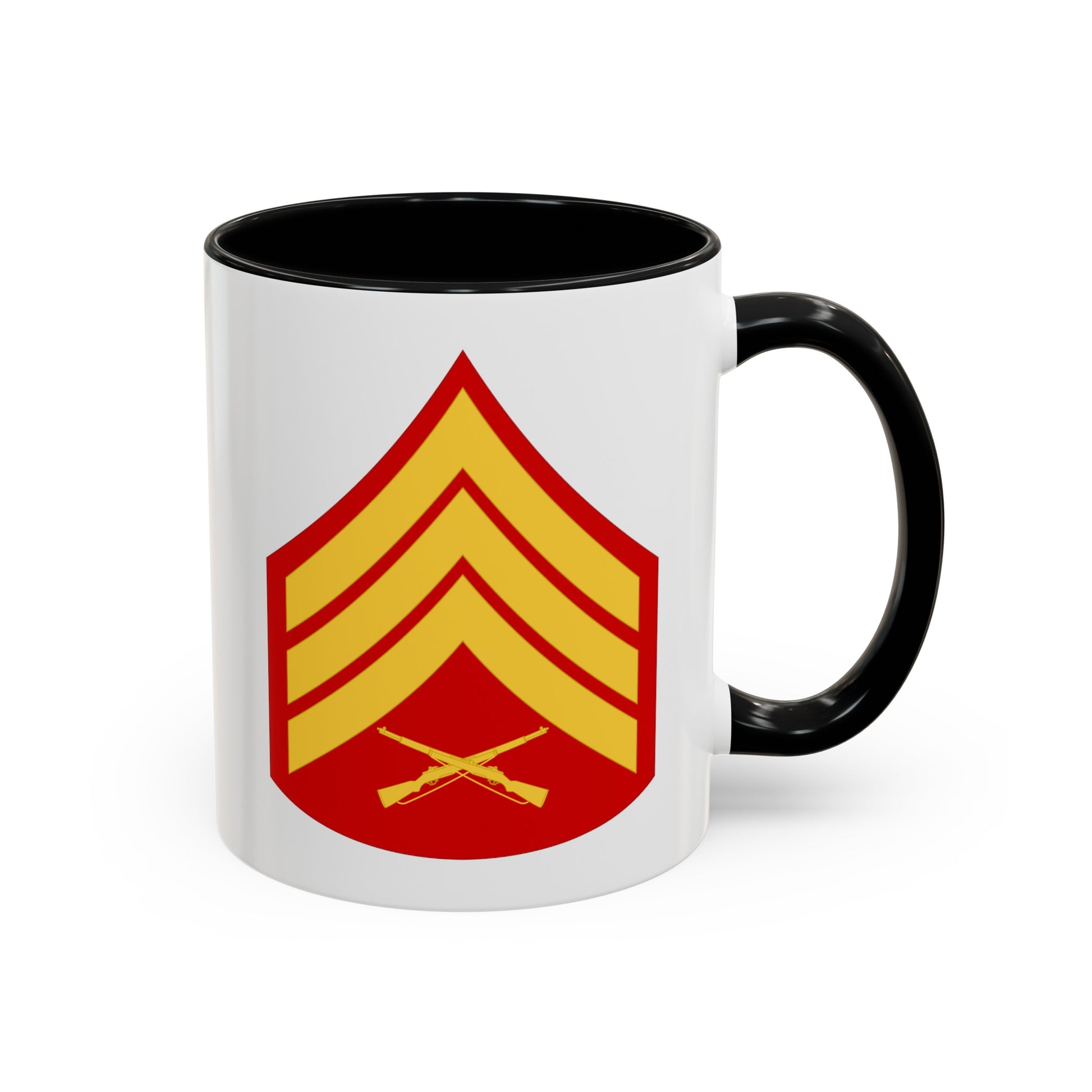 United States Marine Corps Sergeant (E-5) Chevron Coffee Mug - Double Sided Black Accent White Ceramic 11oz - by TheGlassyLass.com