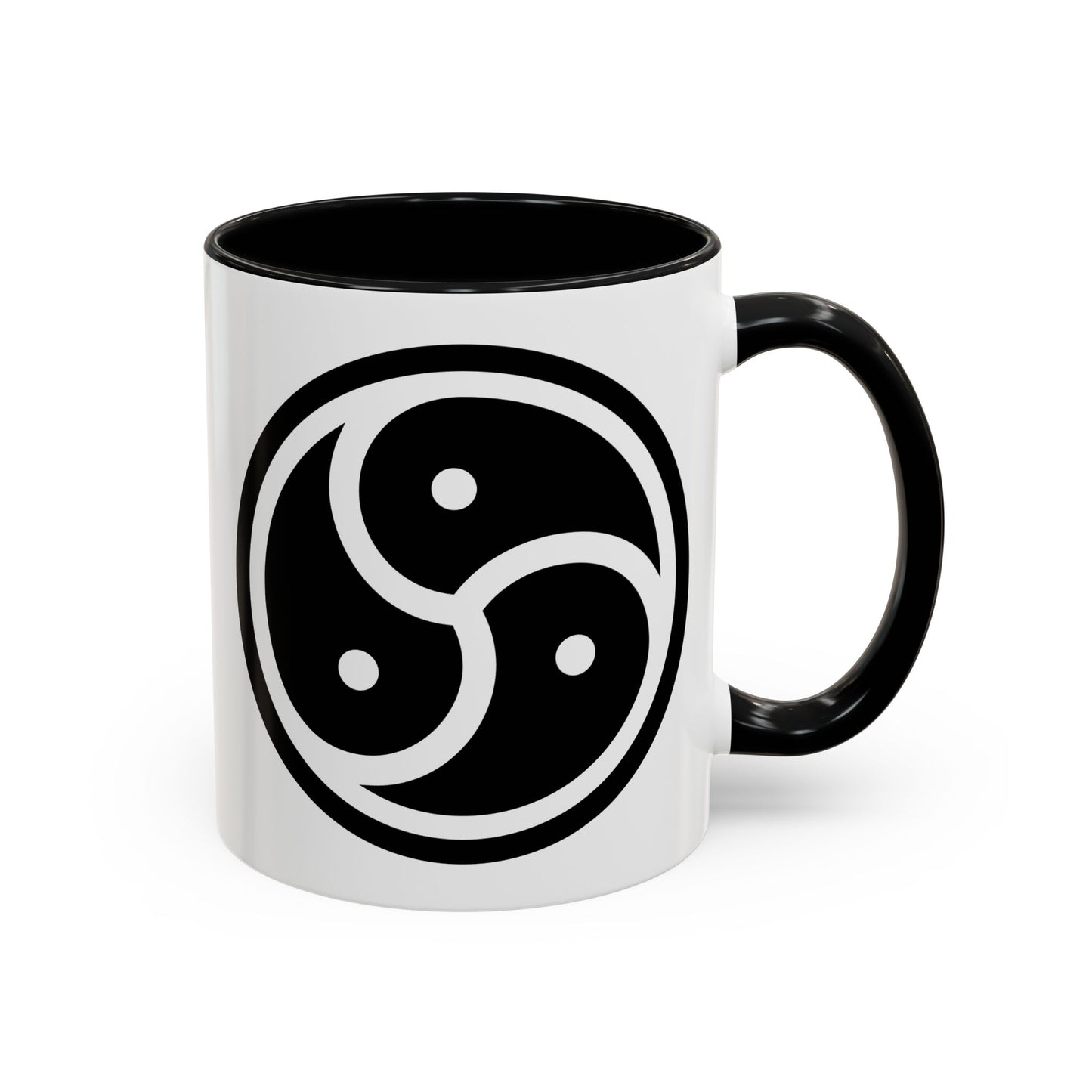 Tri Yin Yang Symbol Coffee Mug - Double Sided Print, Black Accent White Ceramic, 11oz by TheGlassyLass.com