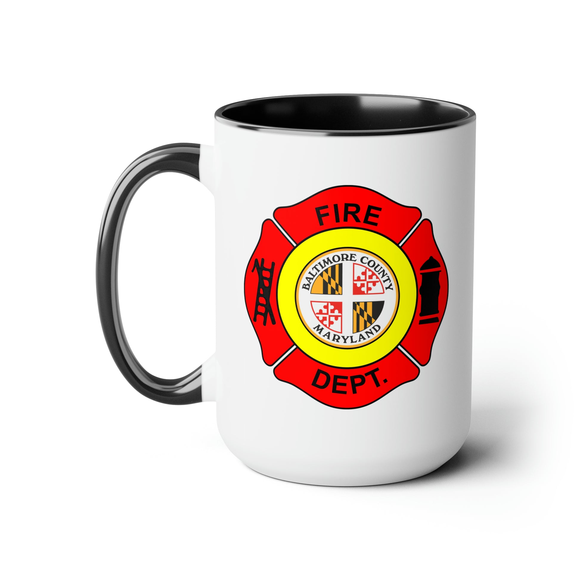 Baltimore Fire Department Coffee Mug - Double Sided Black Accent White Ceramic 15oz by TheGlassyLass