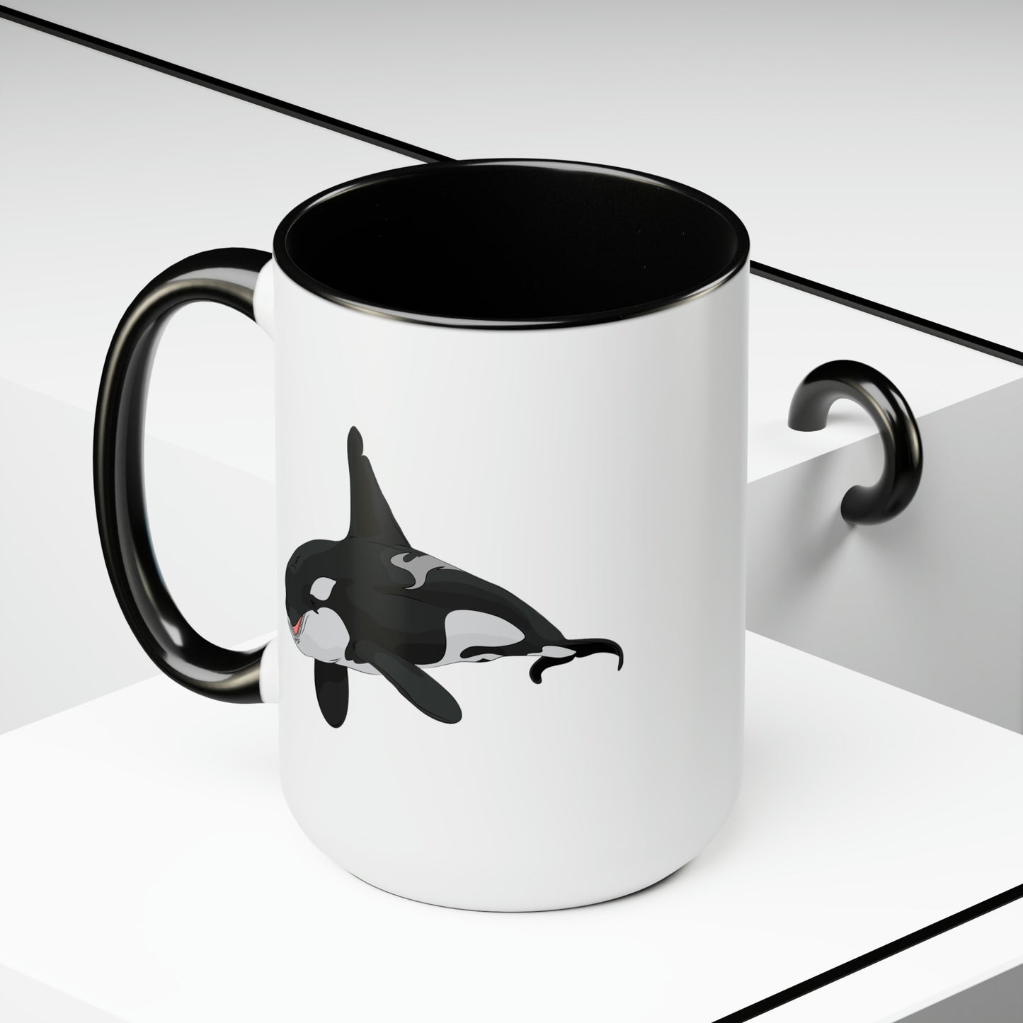 Orca Killer Whale Coffee Mugs - Double Sided Black Accent White Ceramic 15oz by TheGlassyLass.com