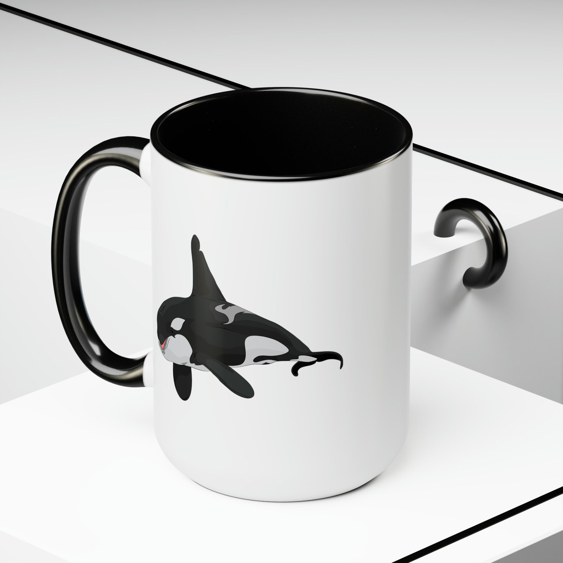 Orca Killer Whale Coffee Mugs - Double Sided Black Accent White Ceramic 15oz by TheGlassyLass.com