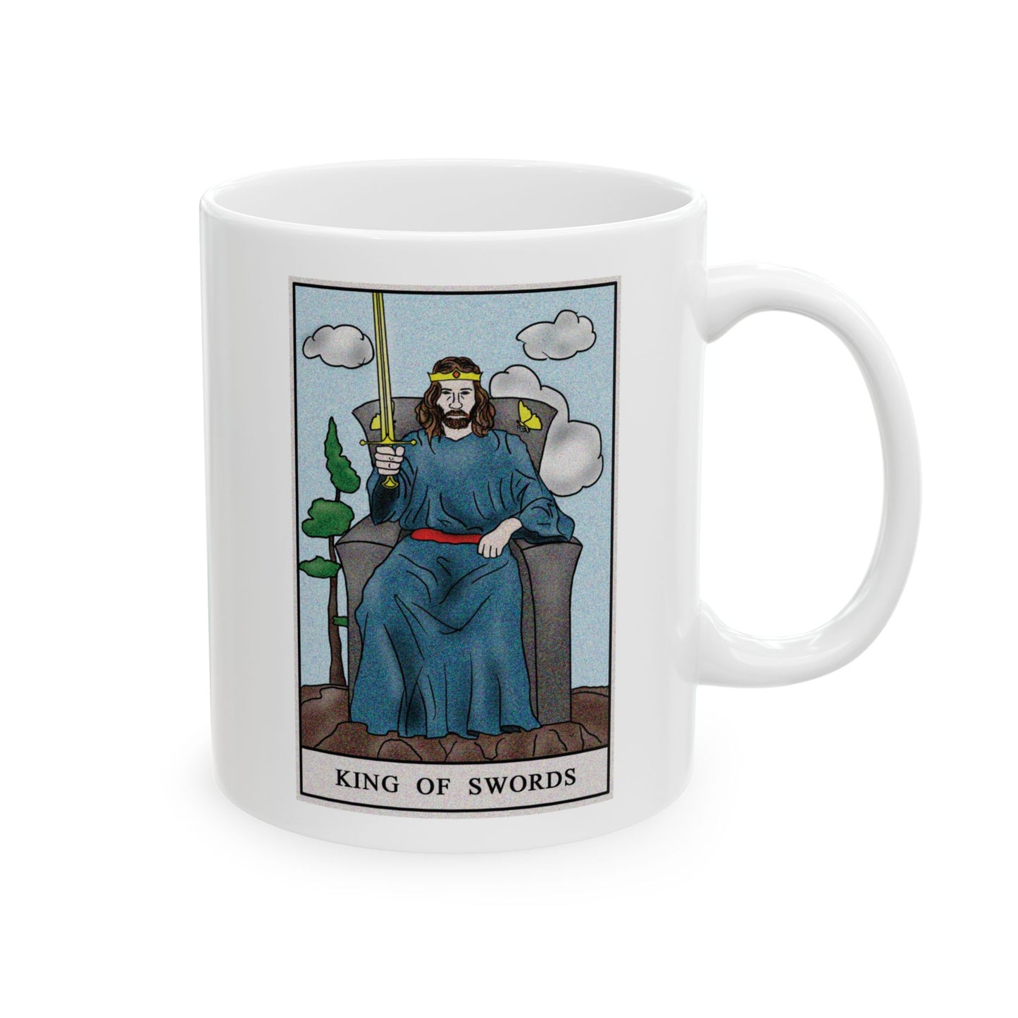 King of Swords Tarot Card Coffee Mug - Double Sided Print, White Ceramic, 11oz by TheGlassyLass.com