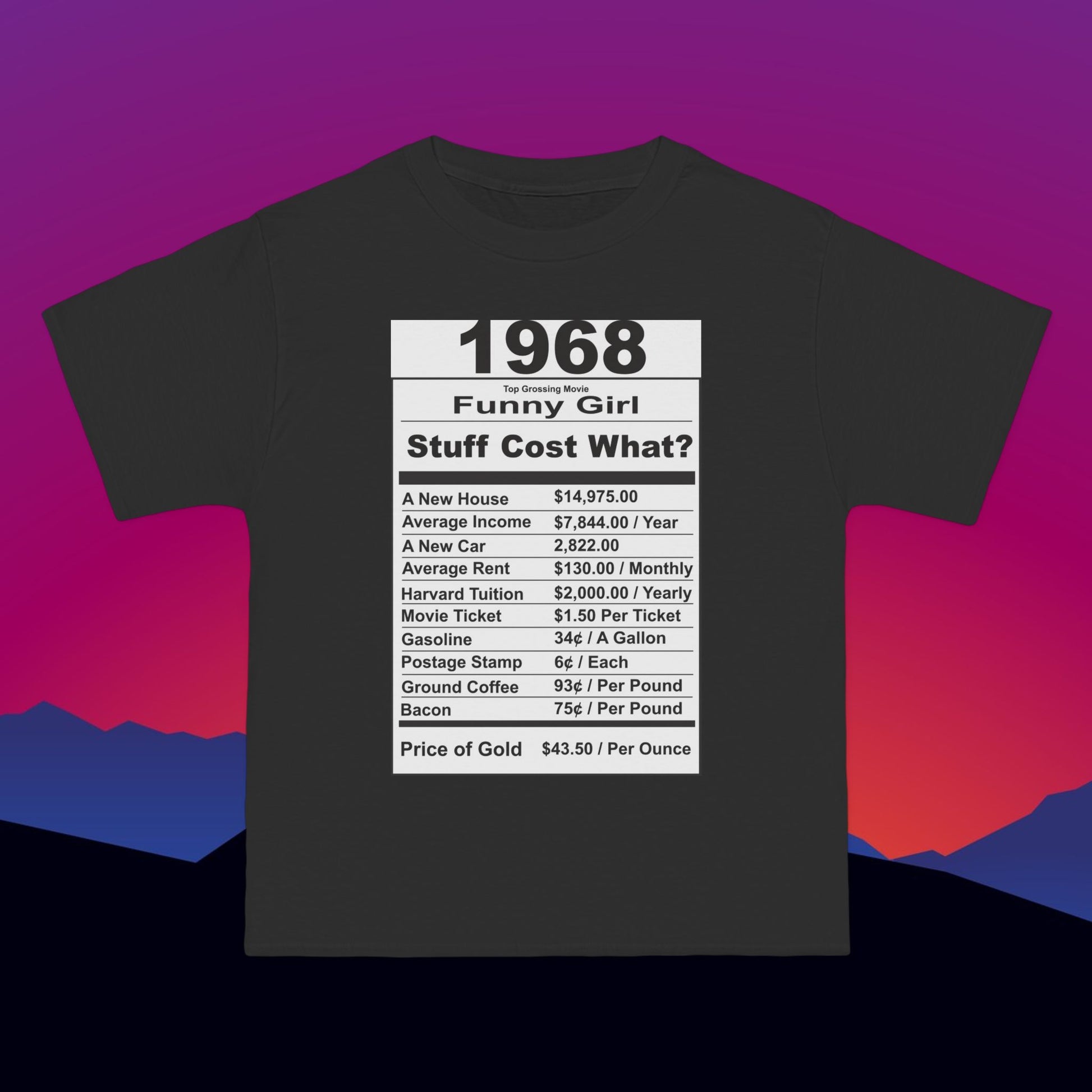 1968 Birthday T-Shirt: (Hanes Beefy-T 100% Preshrunk Cotton Custom Printed by TheGlassyLass.com