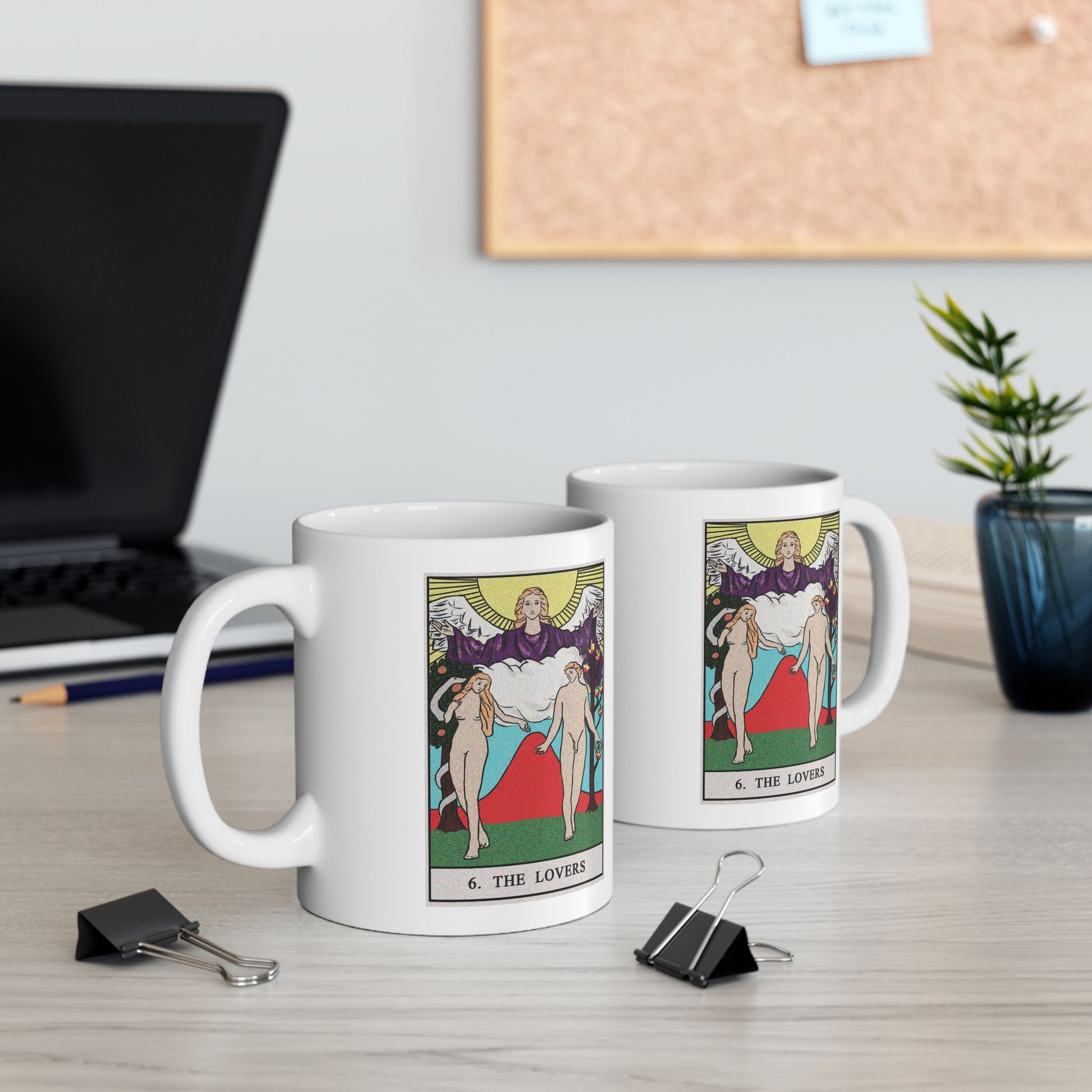 The Lovers Tarot Card Coffee Mug - Double Sided Print, White Ceramic, 11oz by TheGlassyLass.com