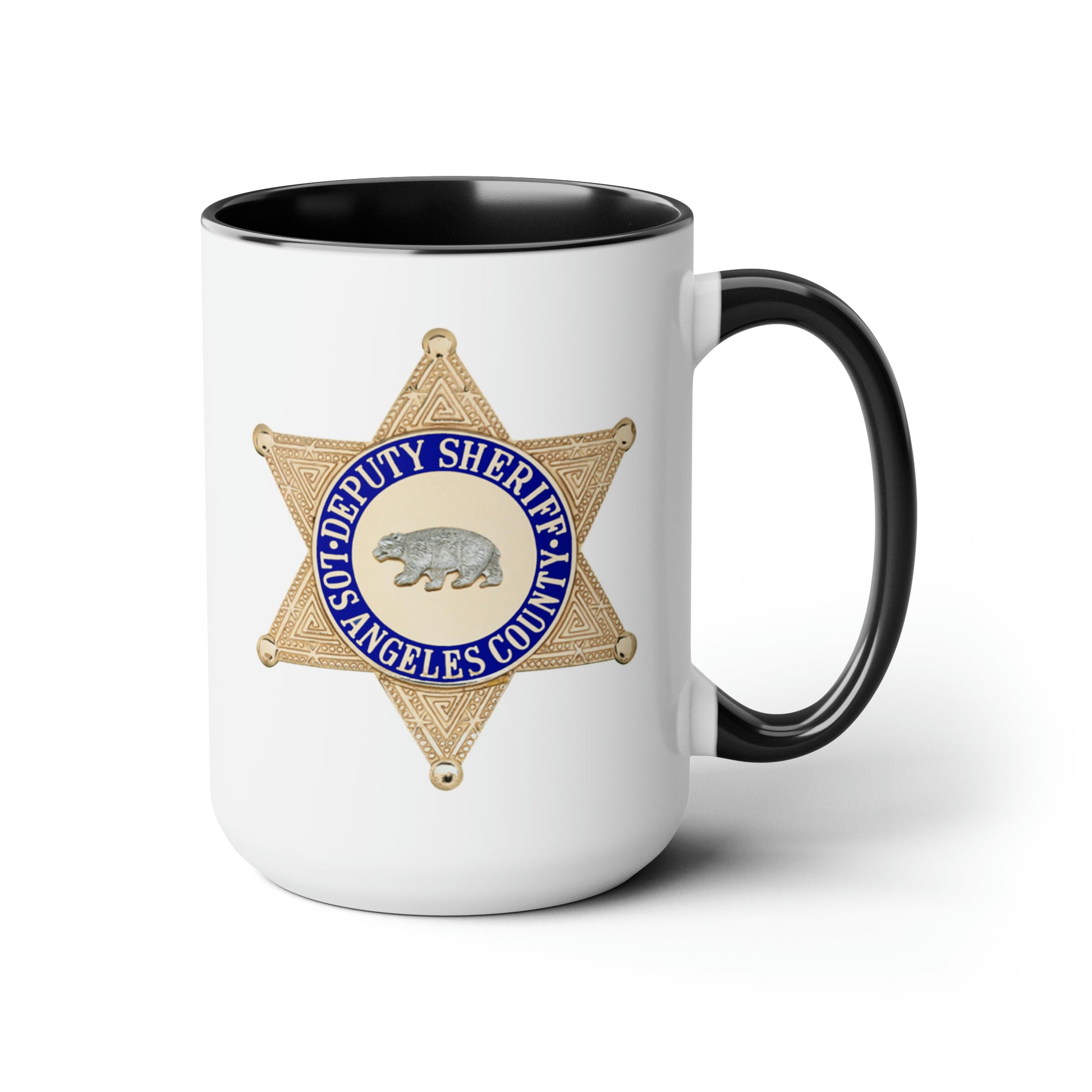 LASD Deputy Sheriff Badge Coffee Mugs - Double Sided Black Accent White Ceramic 15oz by TheGlassyLass