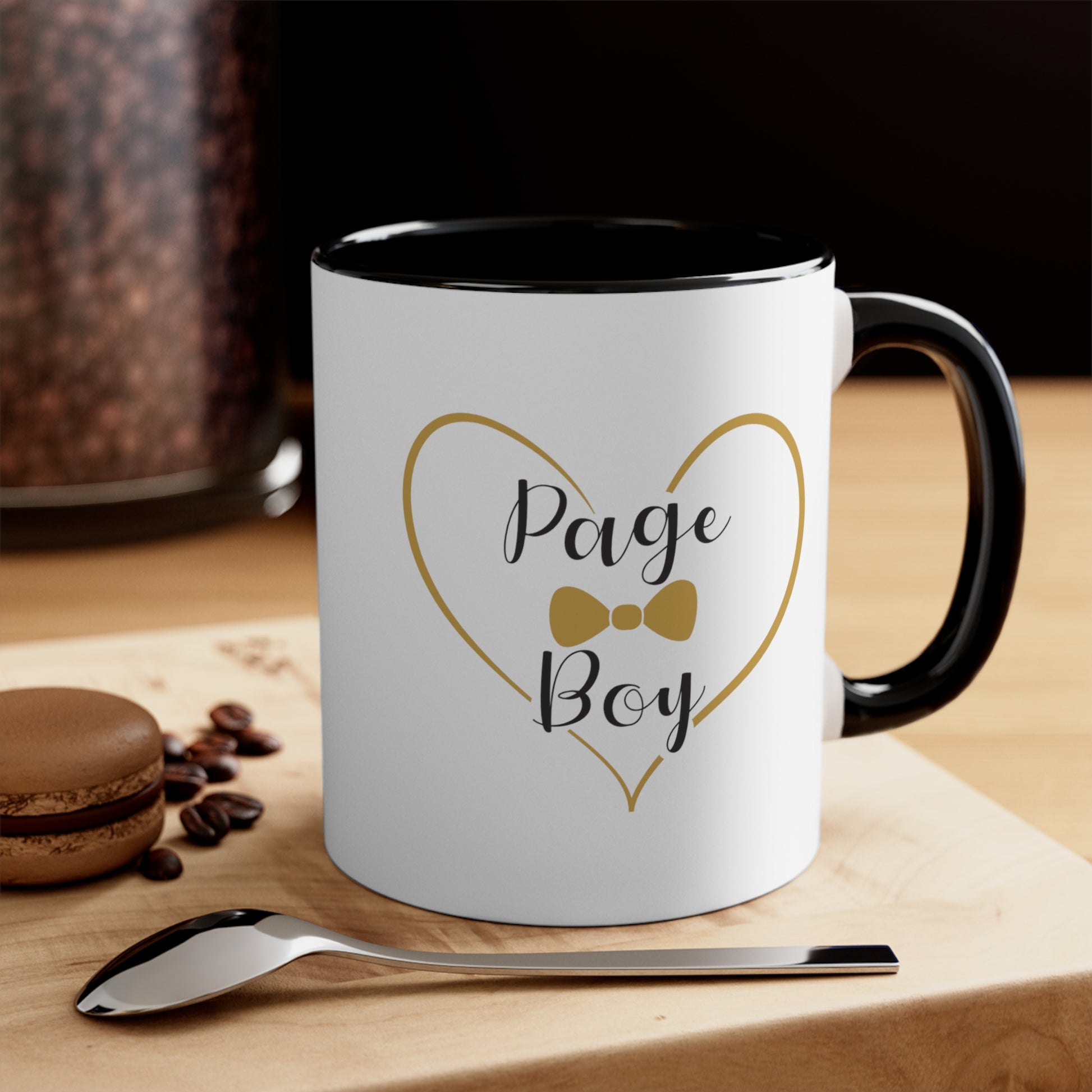 Page Boy Cocoa Mug - Double Sided Black Accent Ceramic 11oz by TheGlassyLass.com