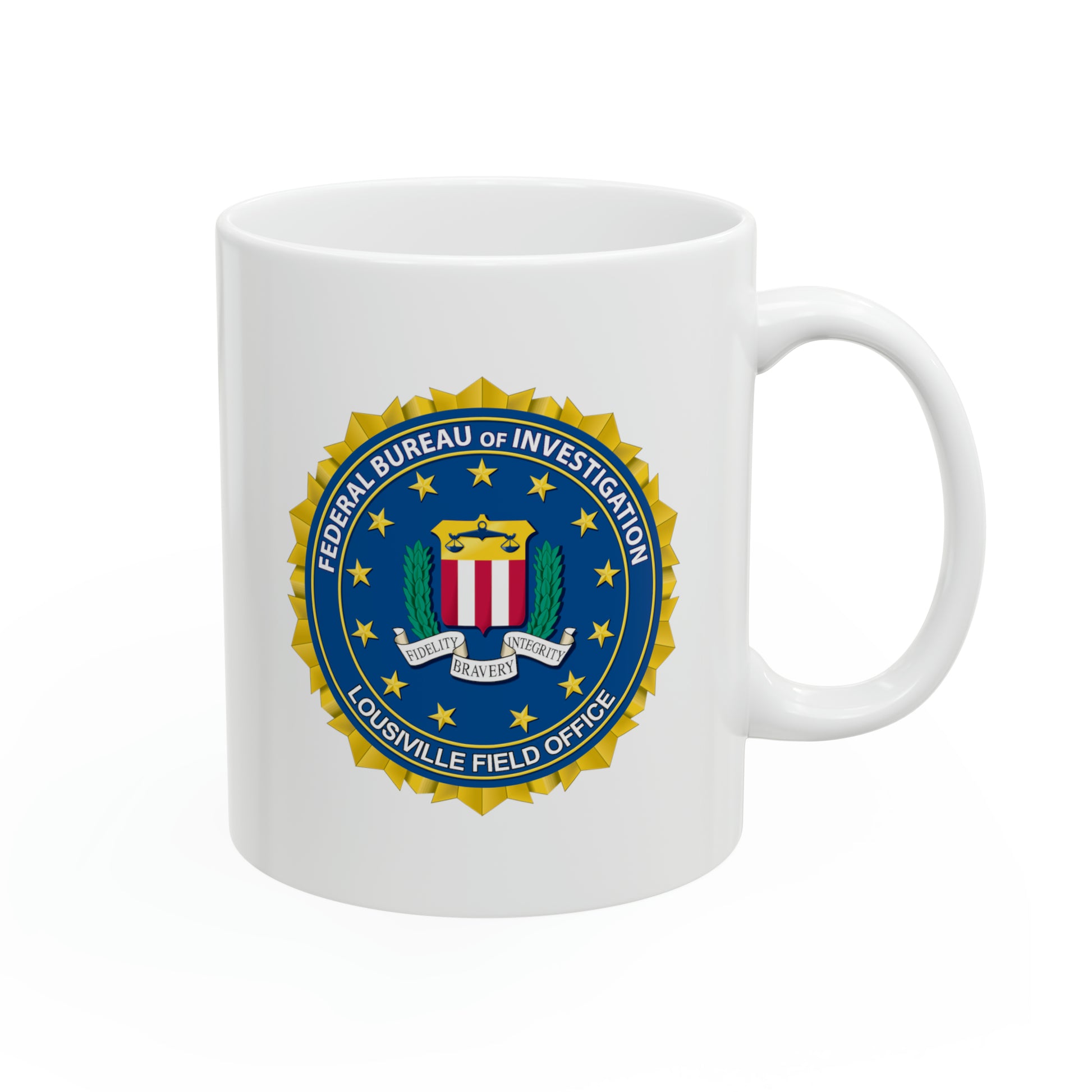The FBI Louisville Field Office Coffee Mug - Double Sided 11oz White Ceramic by TheGlassyLass.com