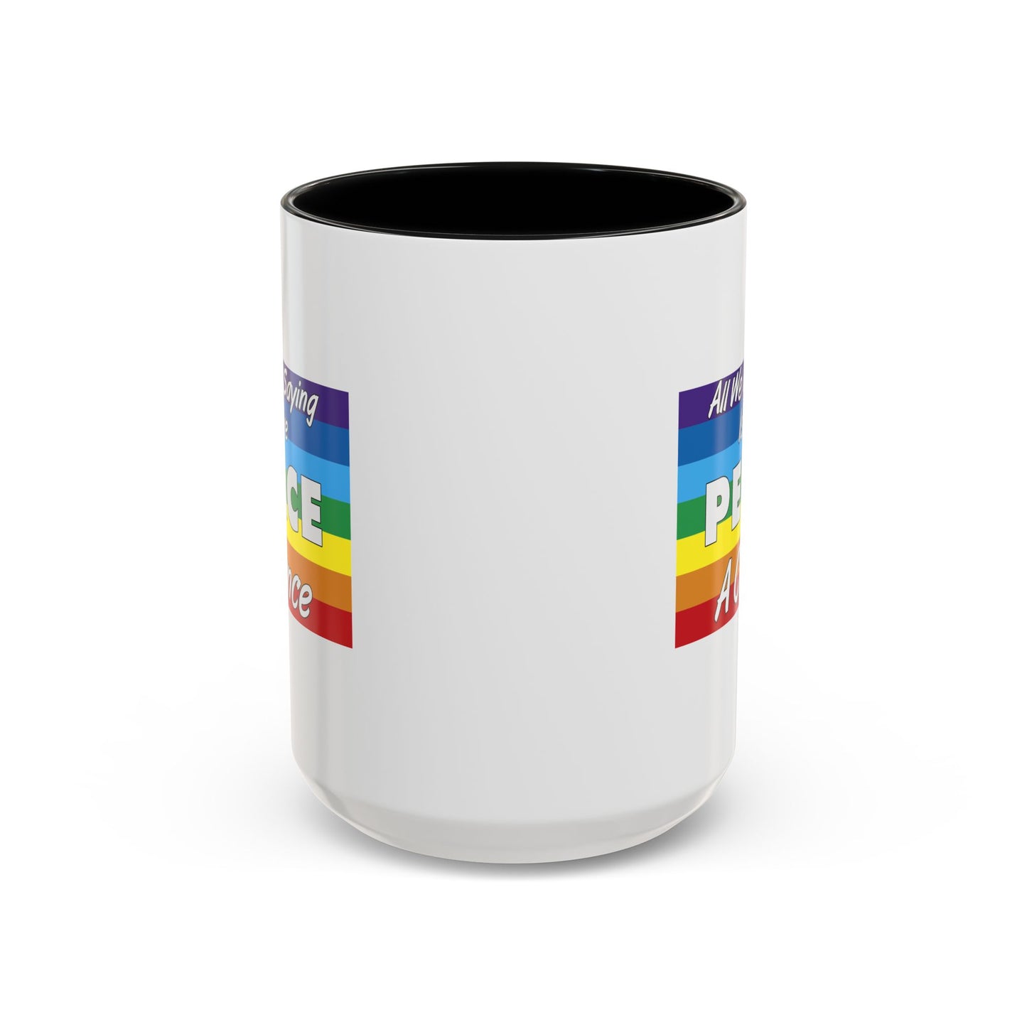 Give Peace a Chance Flag Coffee Mug - Double Sided Black Accent White Ceramic 15oz by TheGlassyLass.com