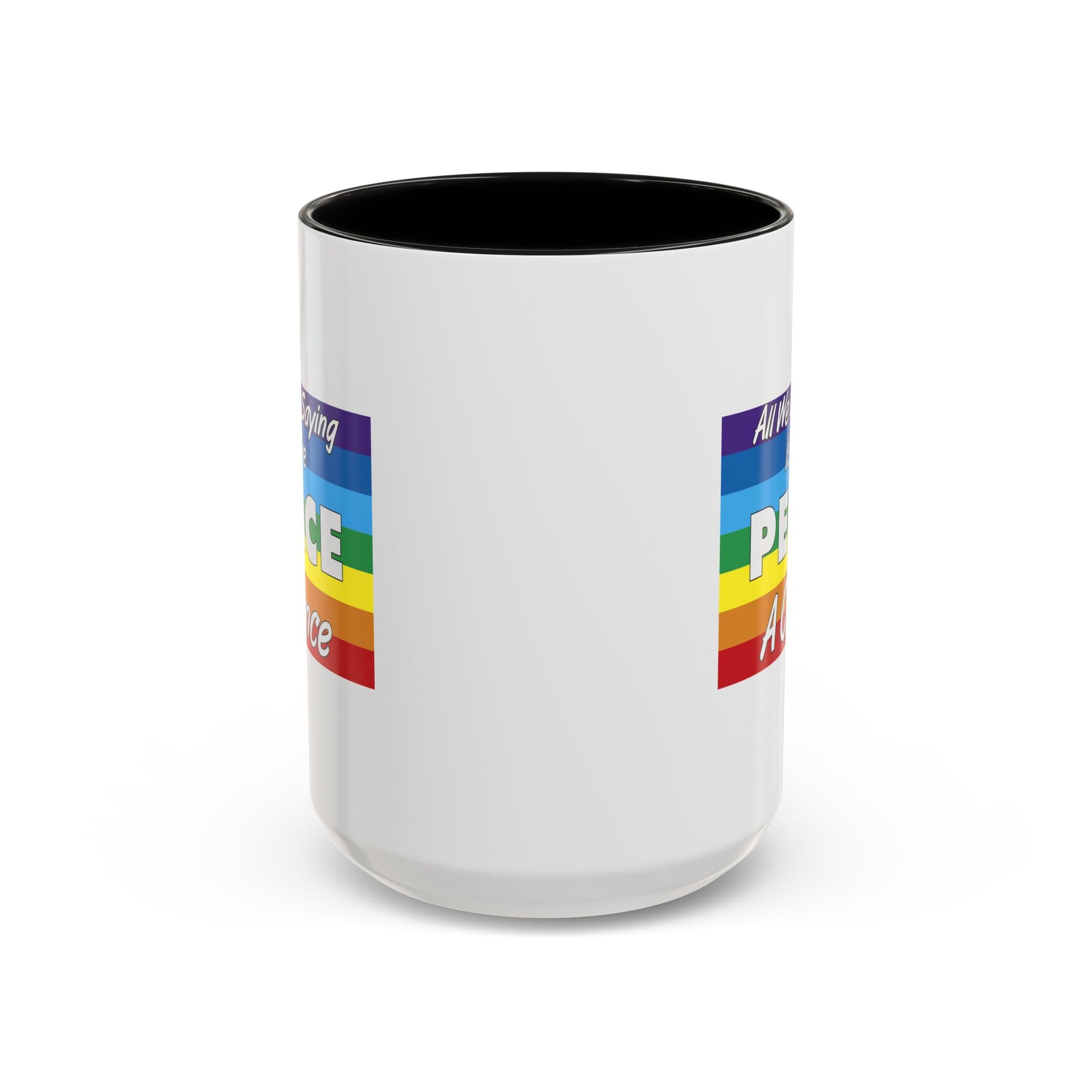 Give Peace a Chance Flag Coffee Mug - Double Sided Black Accent White Ceramic 15oz by TheGlassyLass.com