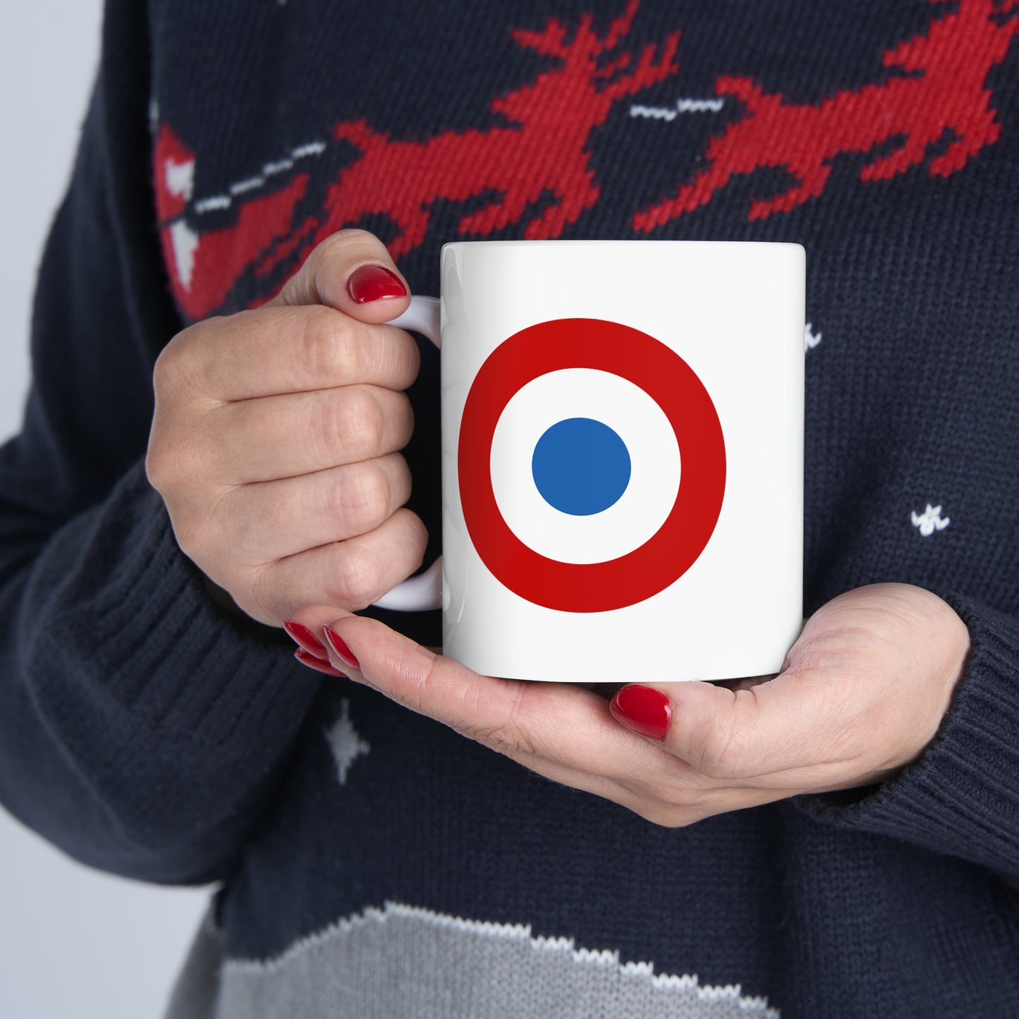 French Air Force Roundel Coffee Mug - Double Sided White Ceramic 11oz - By TheGlassyLass.com