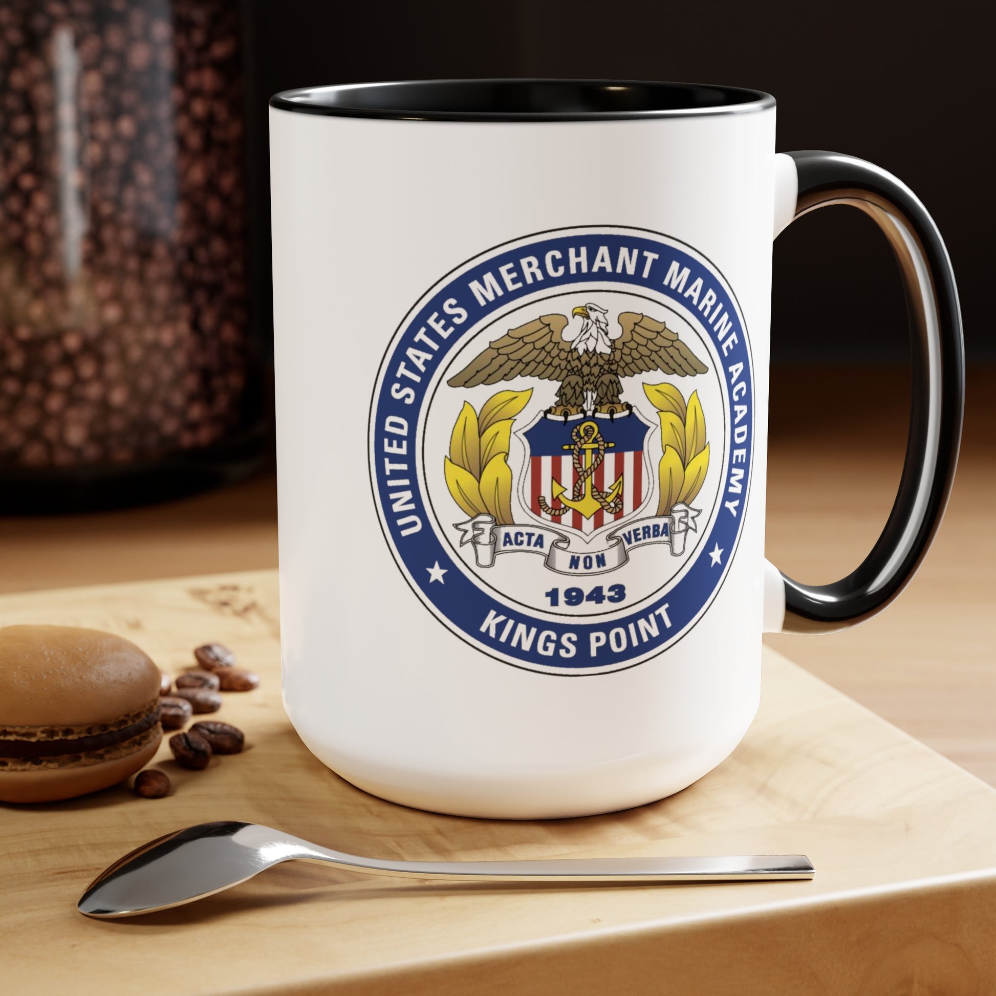 US Merchant Marine Academy Coffee Mug - Double Sided Black Accent White Ceramic 15oz by TheGlassyLass.com