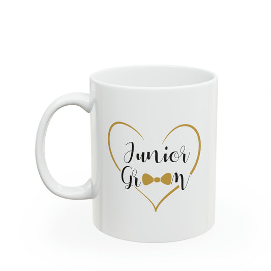 Junior Groom Cocoa Mug - Double Sided 11oz White Ceramic by TheGlassyLass.com