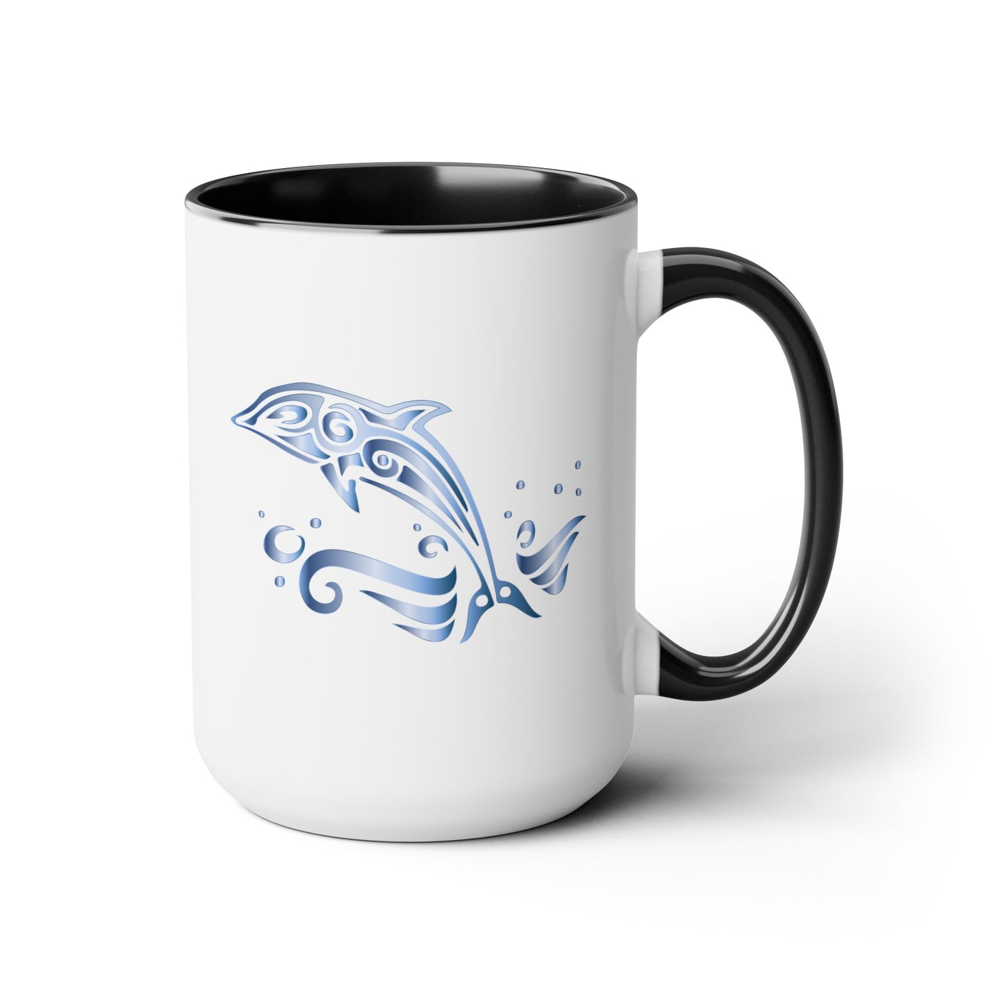 Dolphin Coffee Mug Double Sided Black Accent White Ceramic 15oz by TheGlassyLass.com