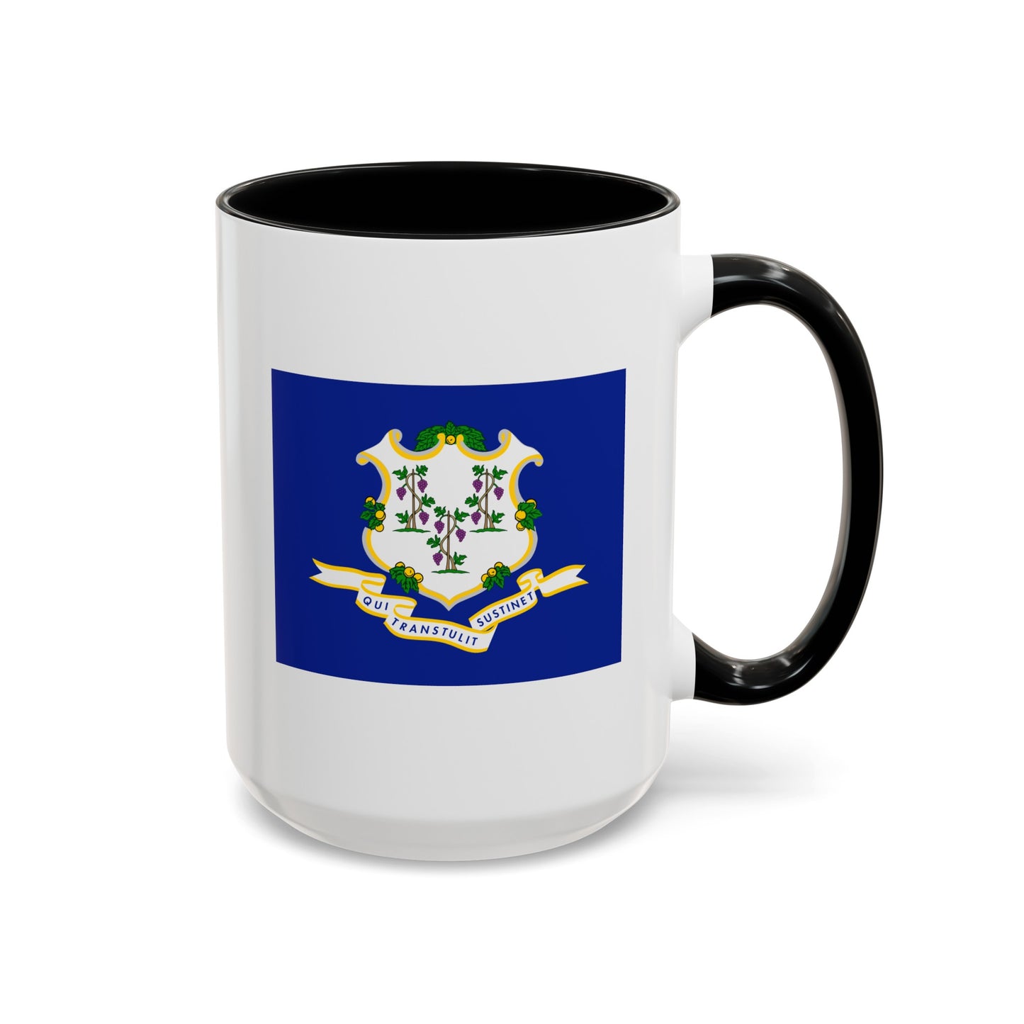 Connecticut State Flag - Double Sided Black Accent White Ceramic Coffee Mug 15oz by TheGlassyLass.com