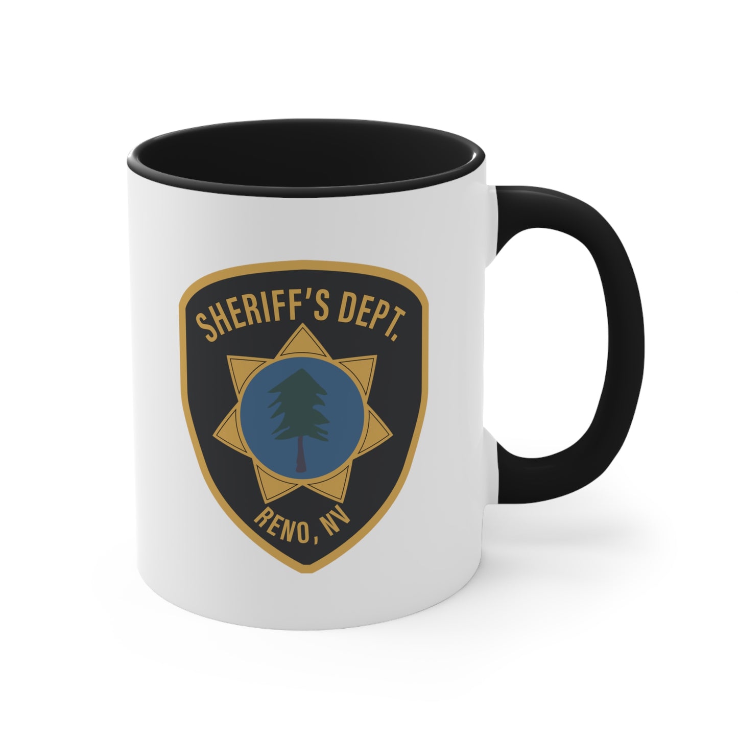 Reno Sheriff's Department Coffee Mug -Double Sided Black Accent White Ceramic 11oz by TheGlassyLass