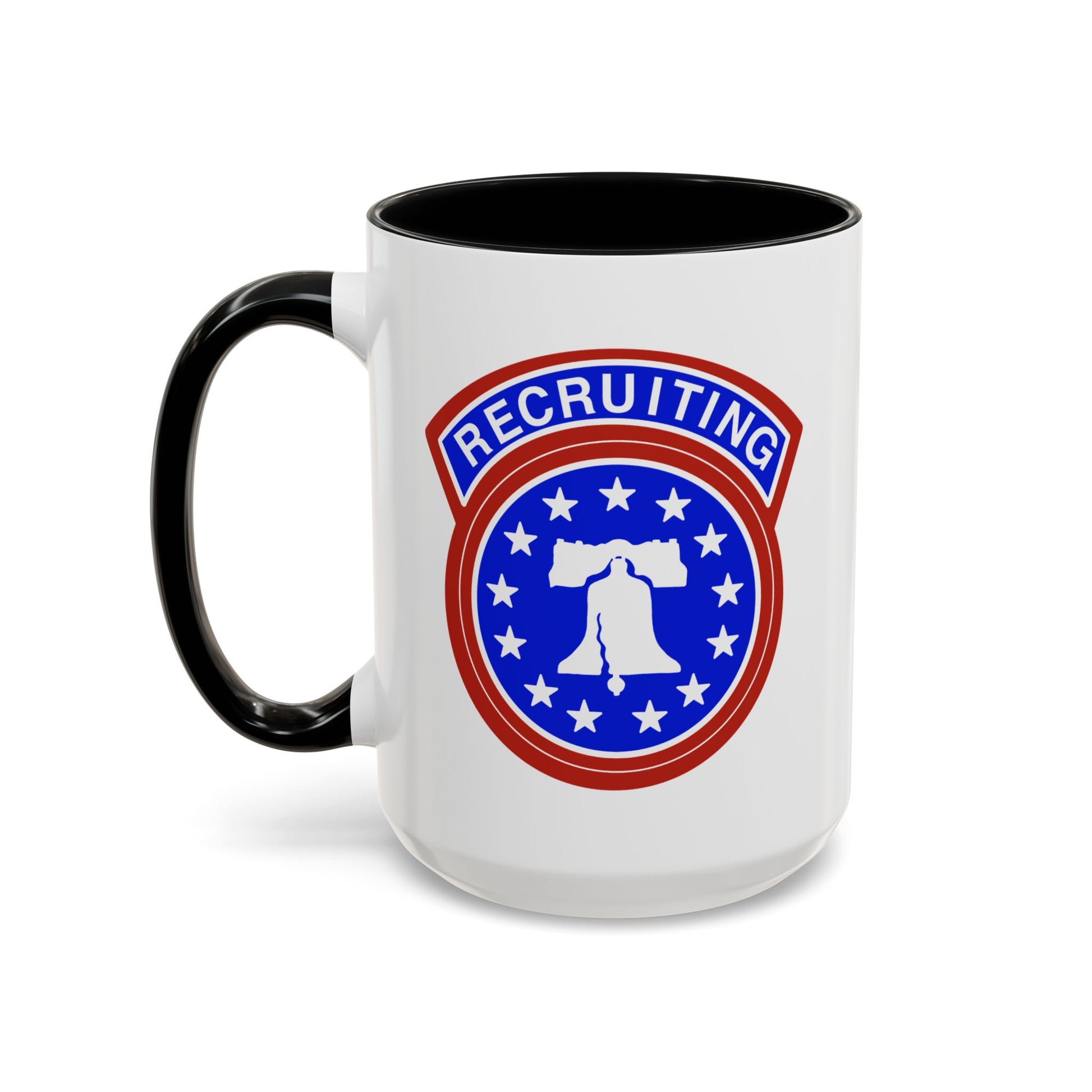 Army Recruiting Coffee Mug - Double Sided Black Accent White Ceramic 15oz - Custom Printed by TheGlassyLass.com