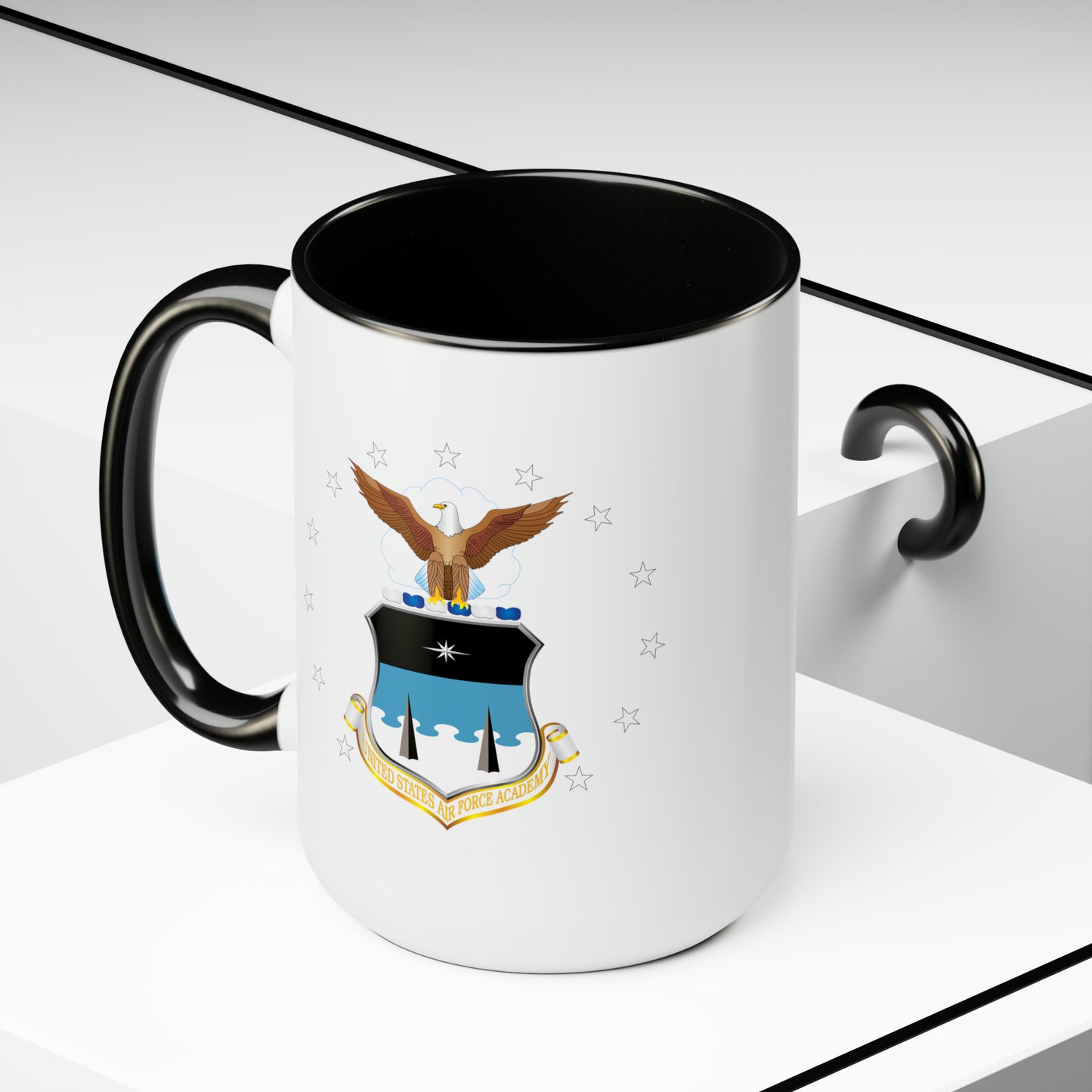 US Air Force Academy Coffee Mug - Double Sided Black Accent White Ceramic 15oz by TheGlassyLass.com