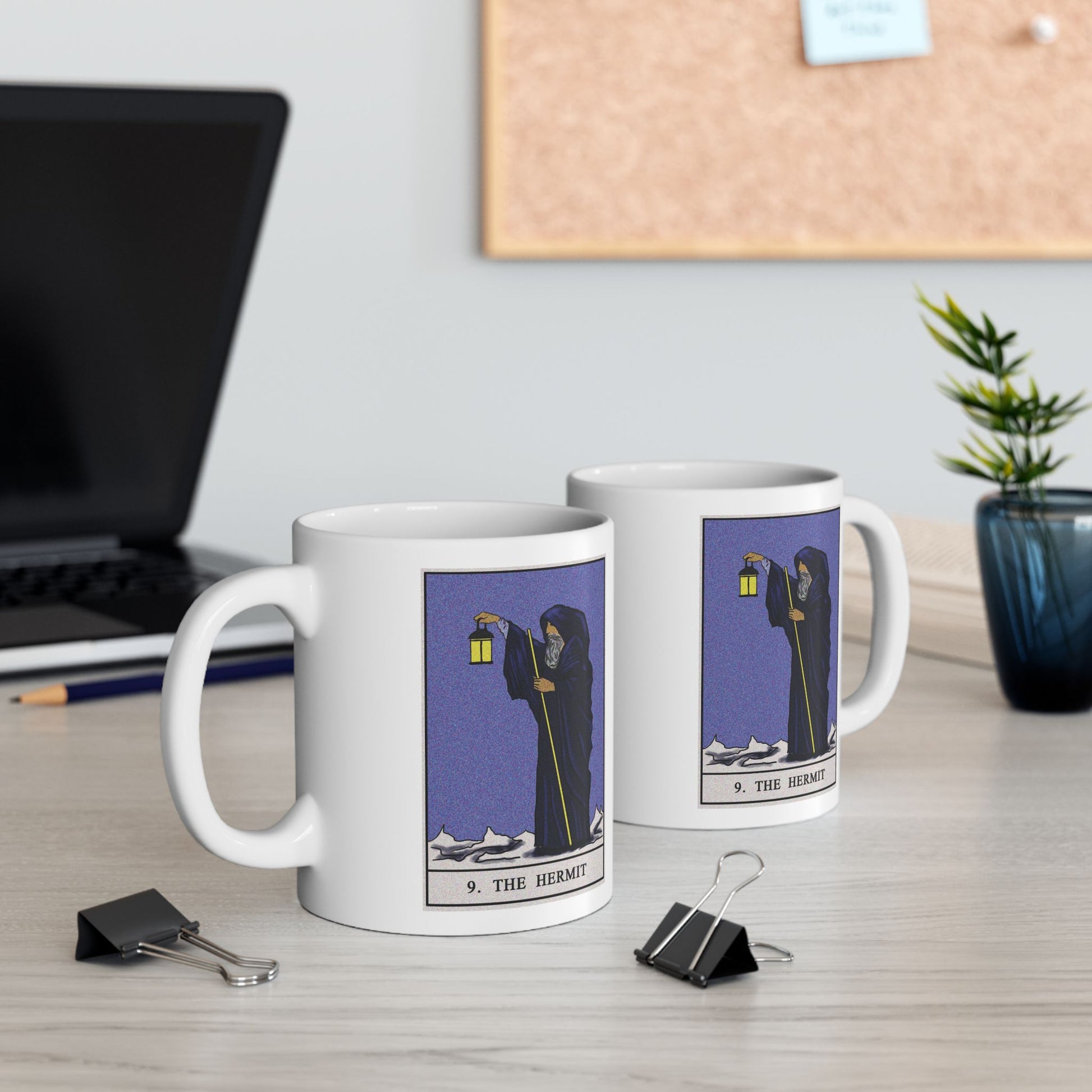 The Hermit Tarot Card Coffee Mug - Double Sided Print, White Ceramic, 11oz by TheGlassyLass.com