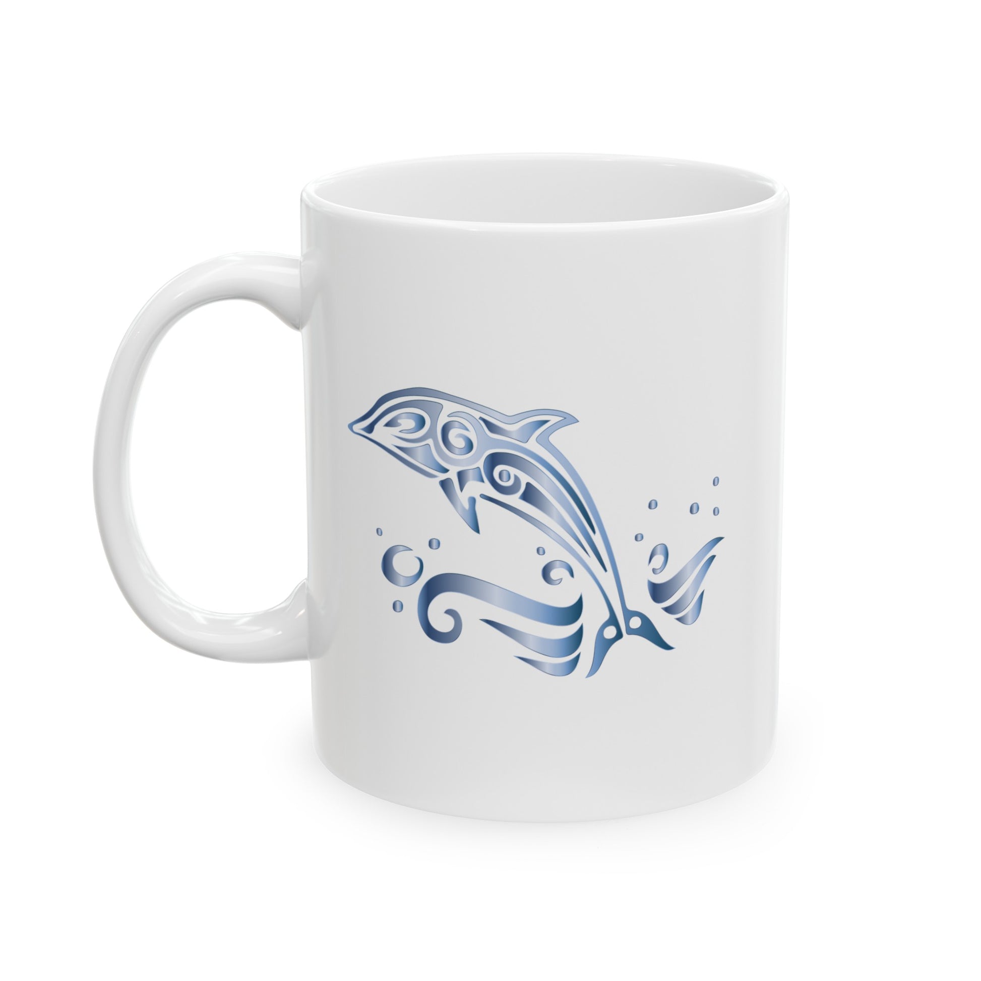 Dolphin Coffee Mug - Double Sided White Ceramic 11oz by TheGlassyLass.com