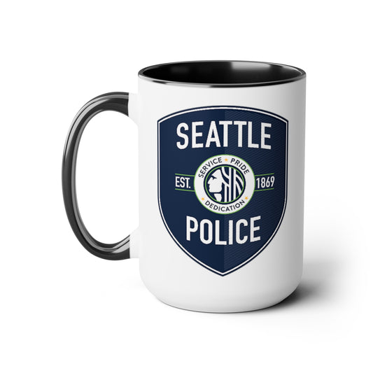 Seattle Police Coffee Mug - Double Sided Black Accent White Ceramic 15oz by TheGlassyLass.com