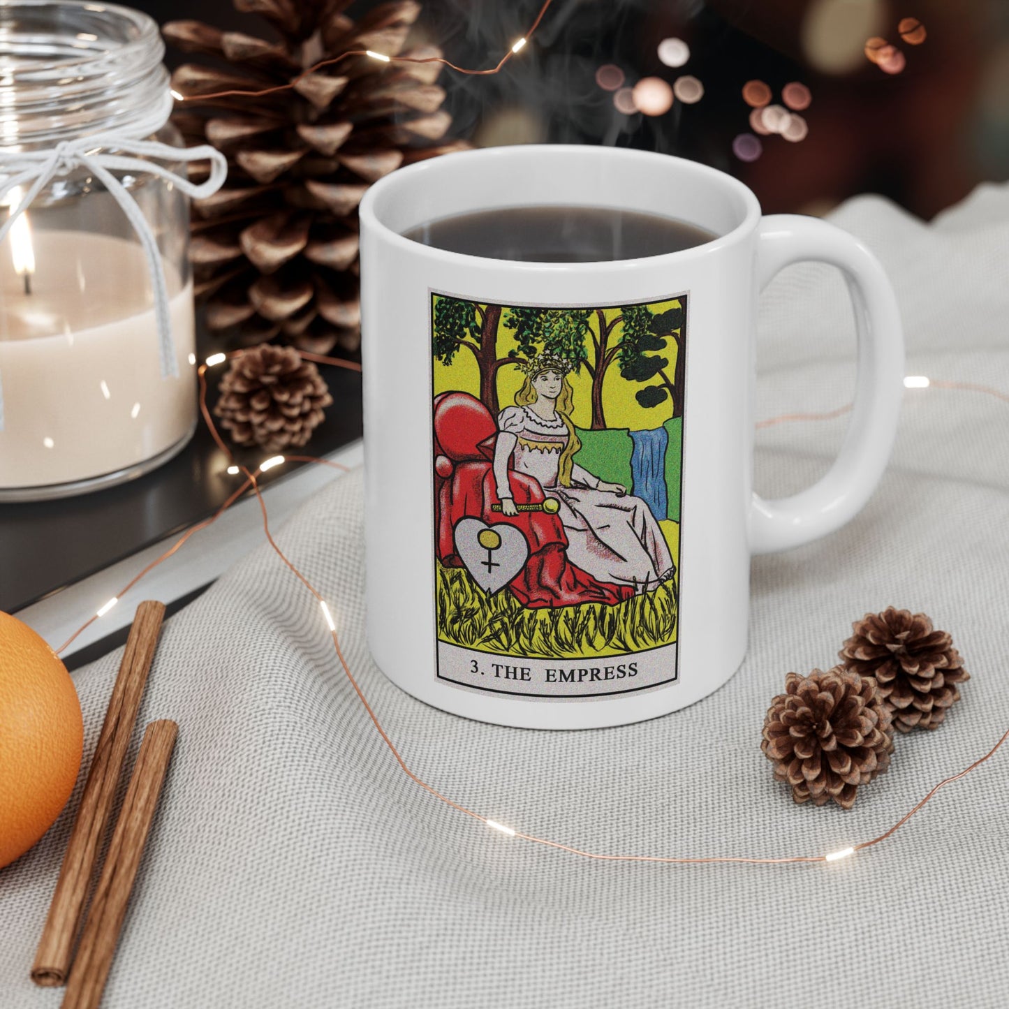 The Empress Tarot Card Coffee Mug - Double Sided Print, White Ceramic, 11oz by TheGlassyLass
